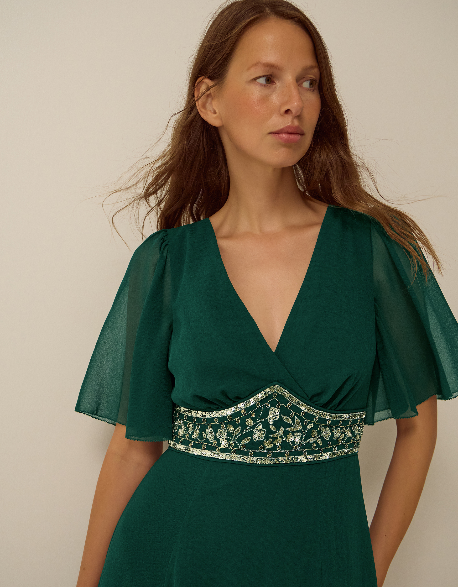 Monsoon Sienna Embellished Maxi Dress Green, view 4