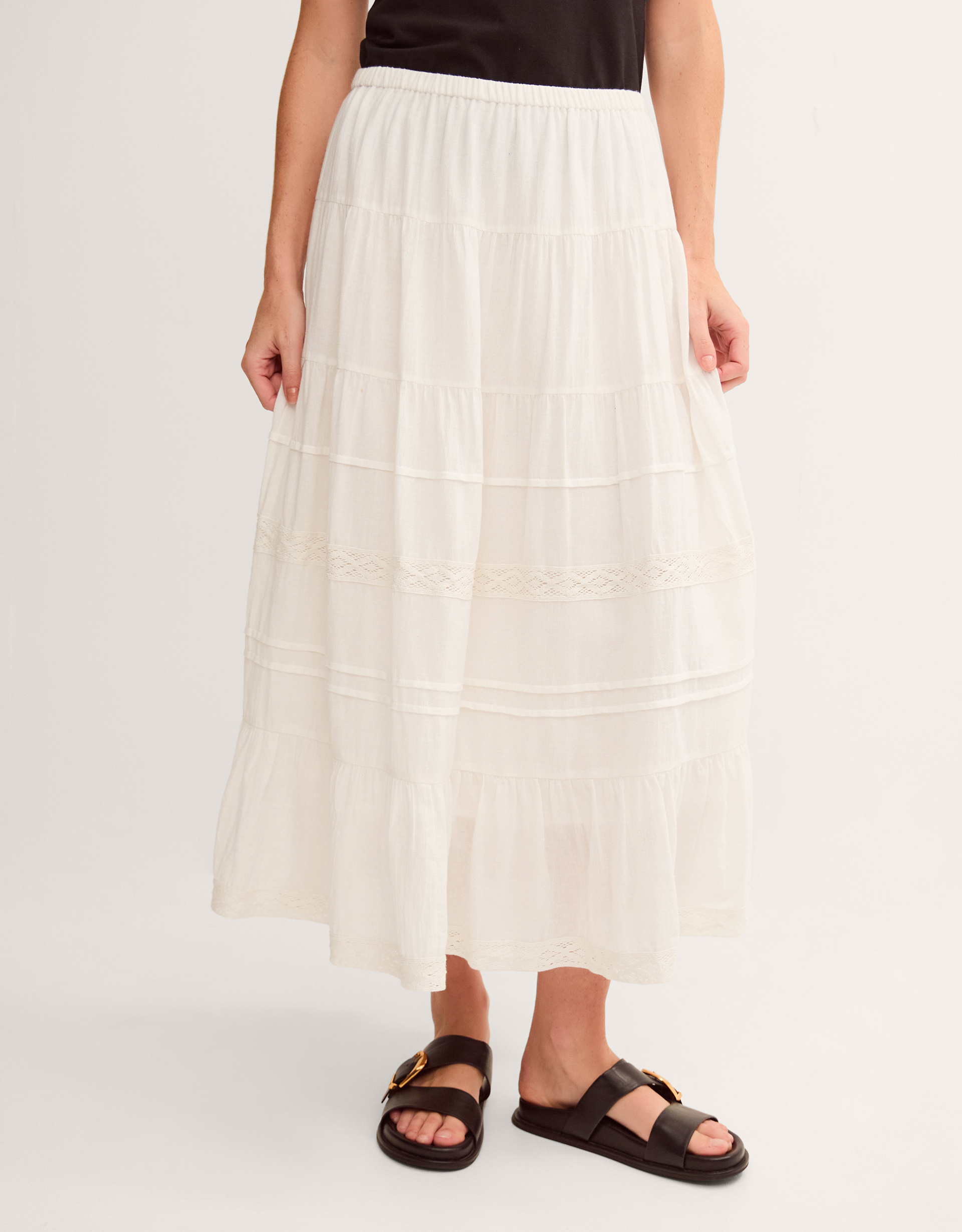 Monsoon Maria Tiered Maxi Skirt in White, view 4
