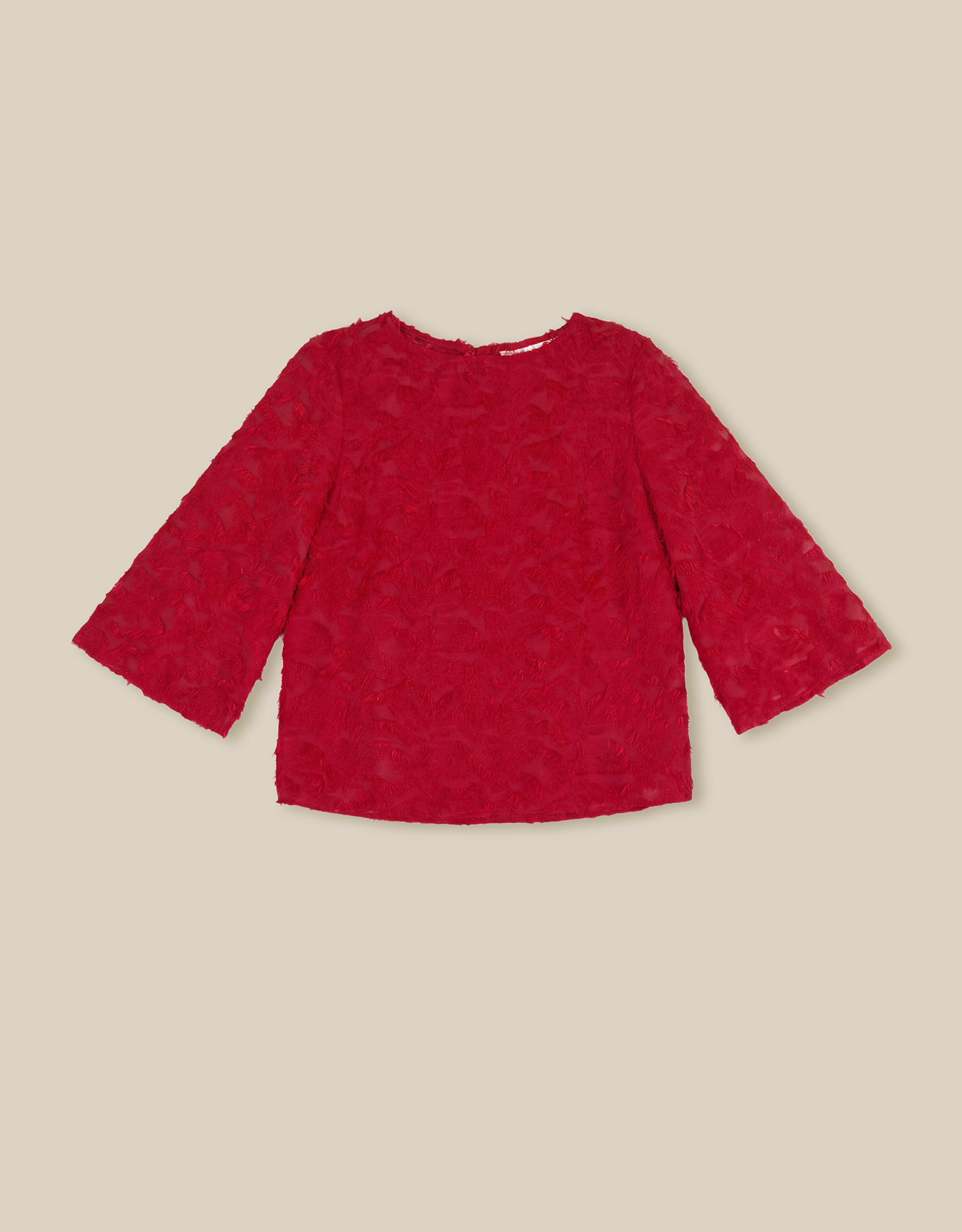 Monsoon Chrissy Bell Sleeve Textured Fringe Top in Red, view 5