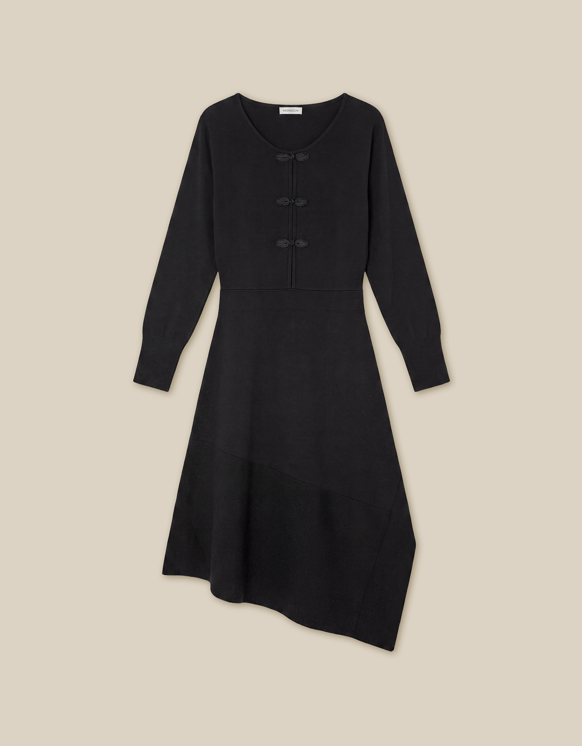 Monsoon Floy Frogging Asymmetrical Knitted Midi Dress, view 5