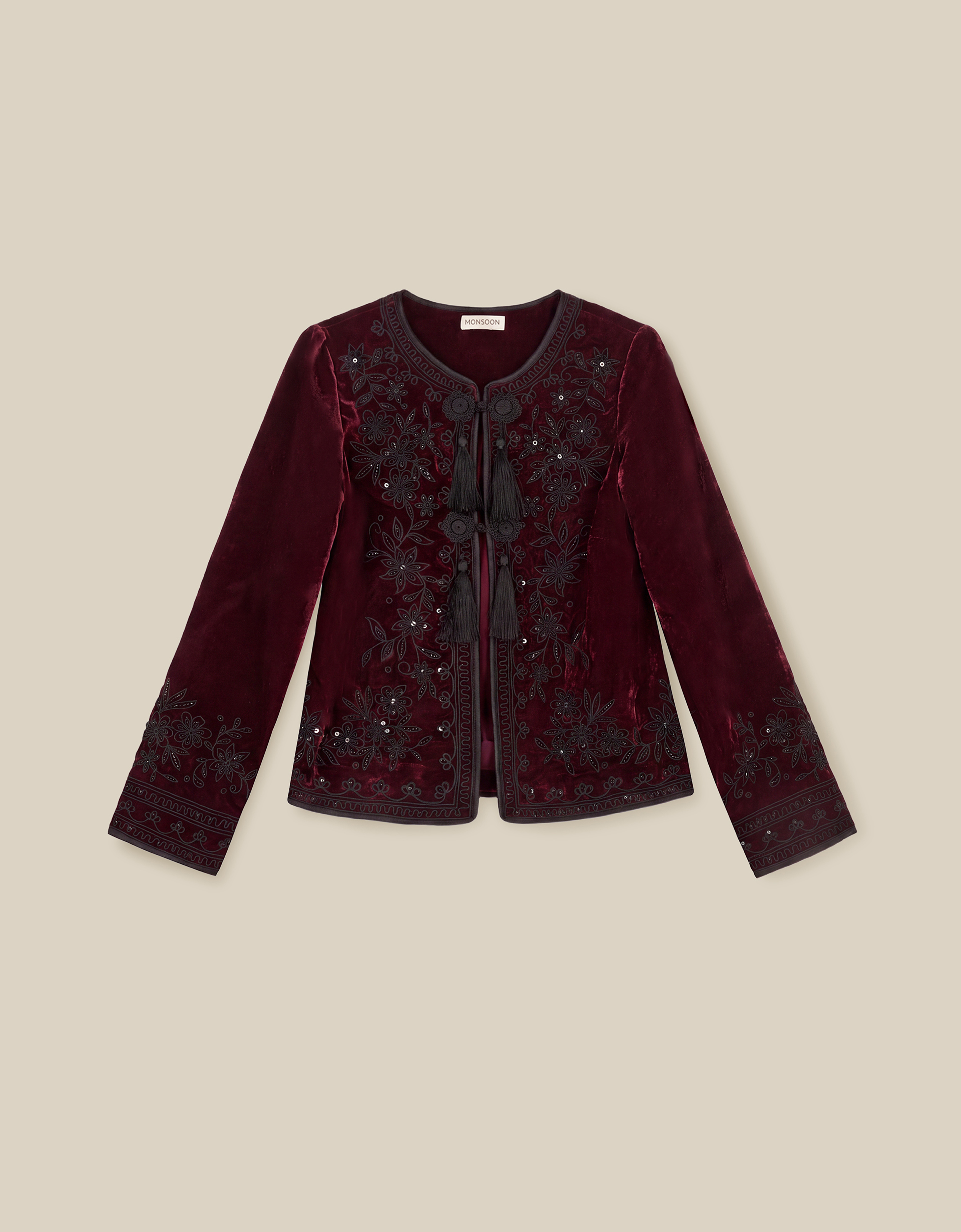 Monsoon Mila Embellished Velvet Jacket, view 5