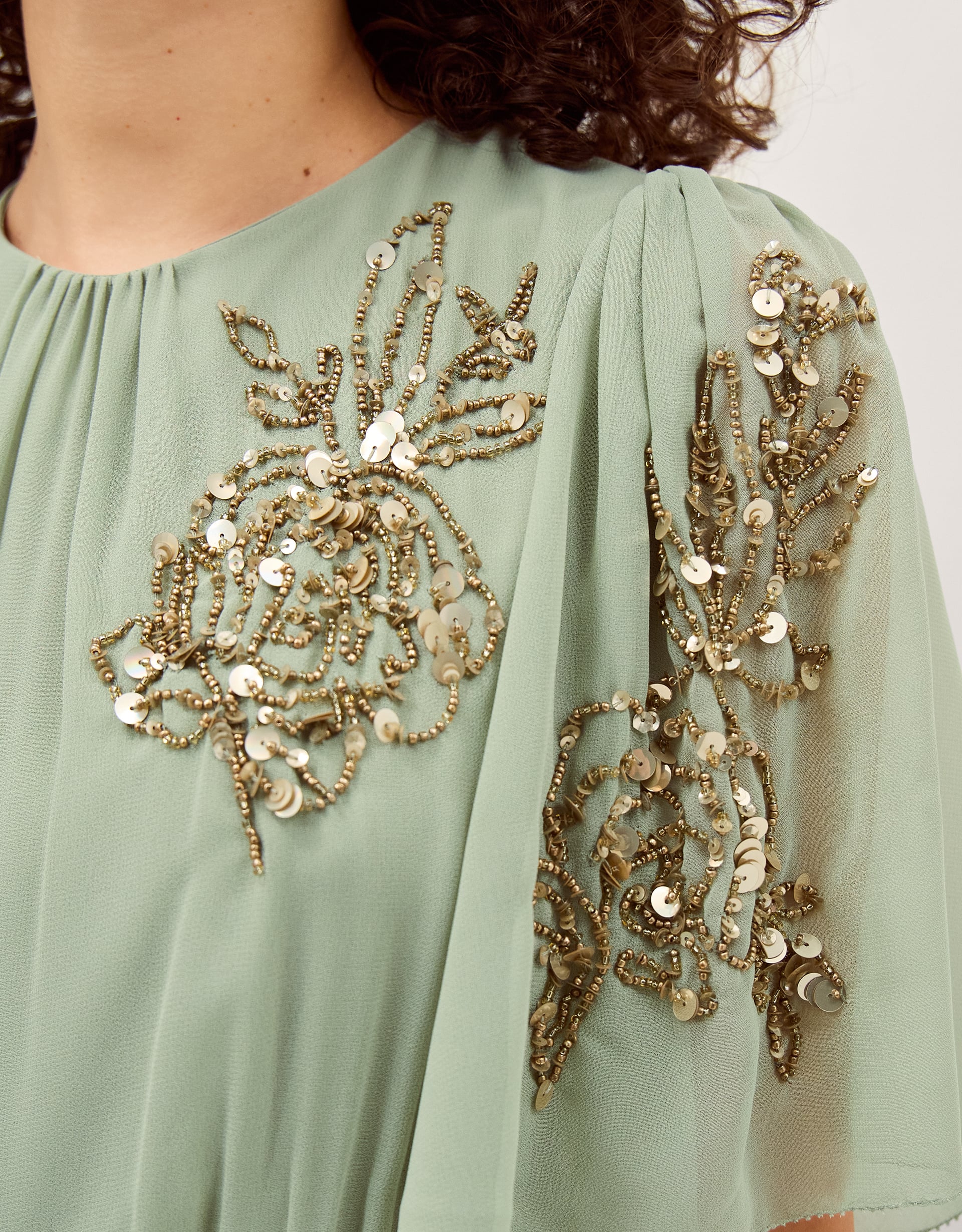 Monsoon Skyler Floral Embellished Maxi Dress in Green, view 2
