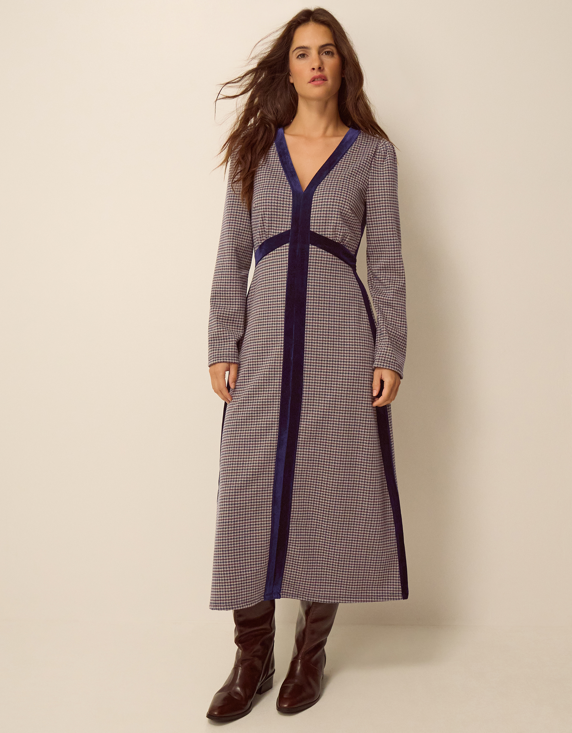 Monsoon Claude Houndstooth Jersey Midi Dress
