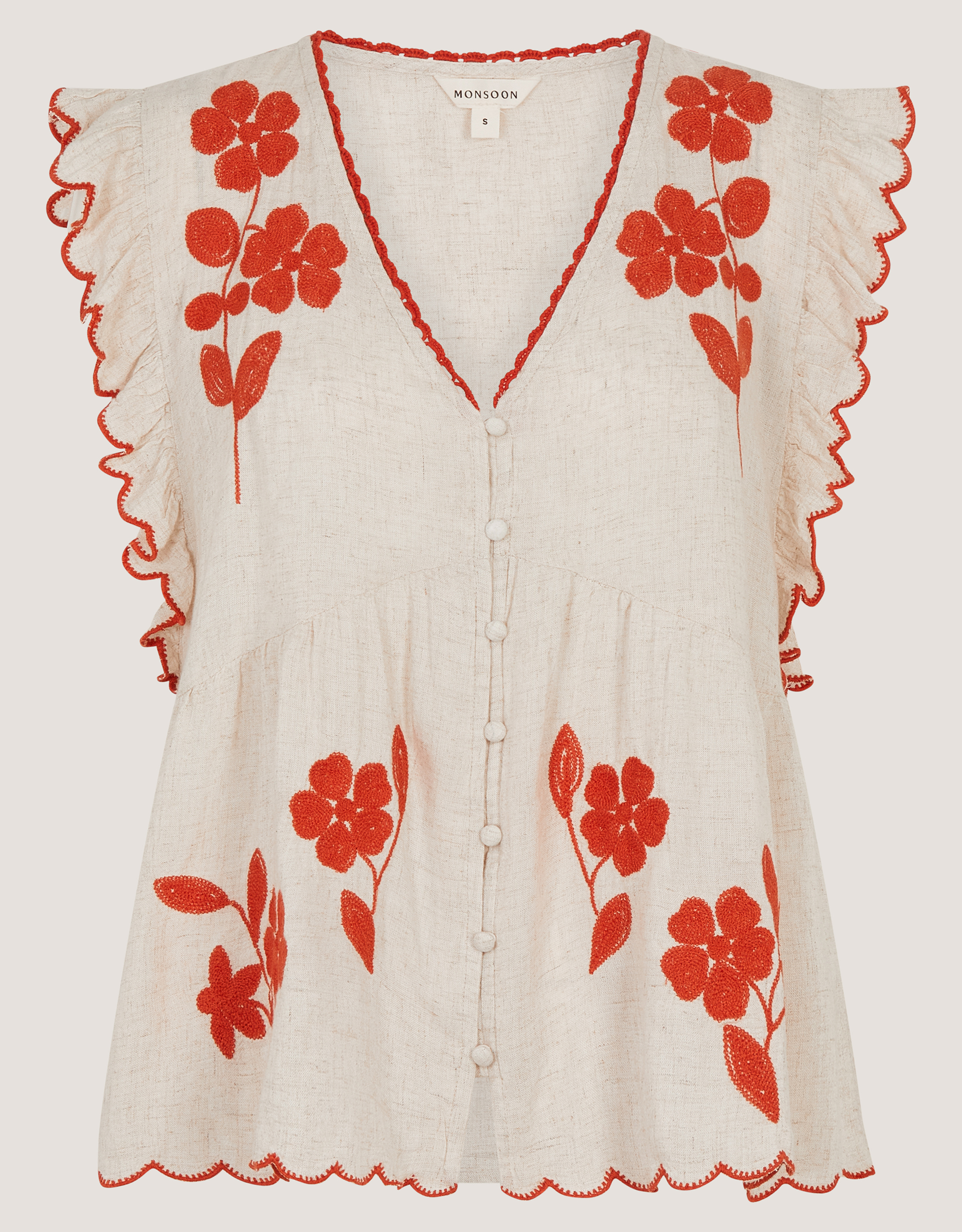 Monsoon Rhea Embroidered Linen Blend Top, view 5