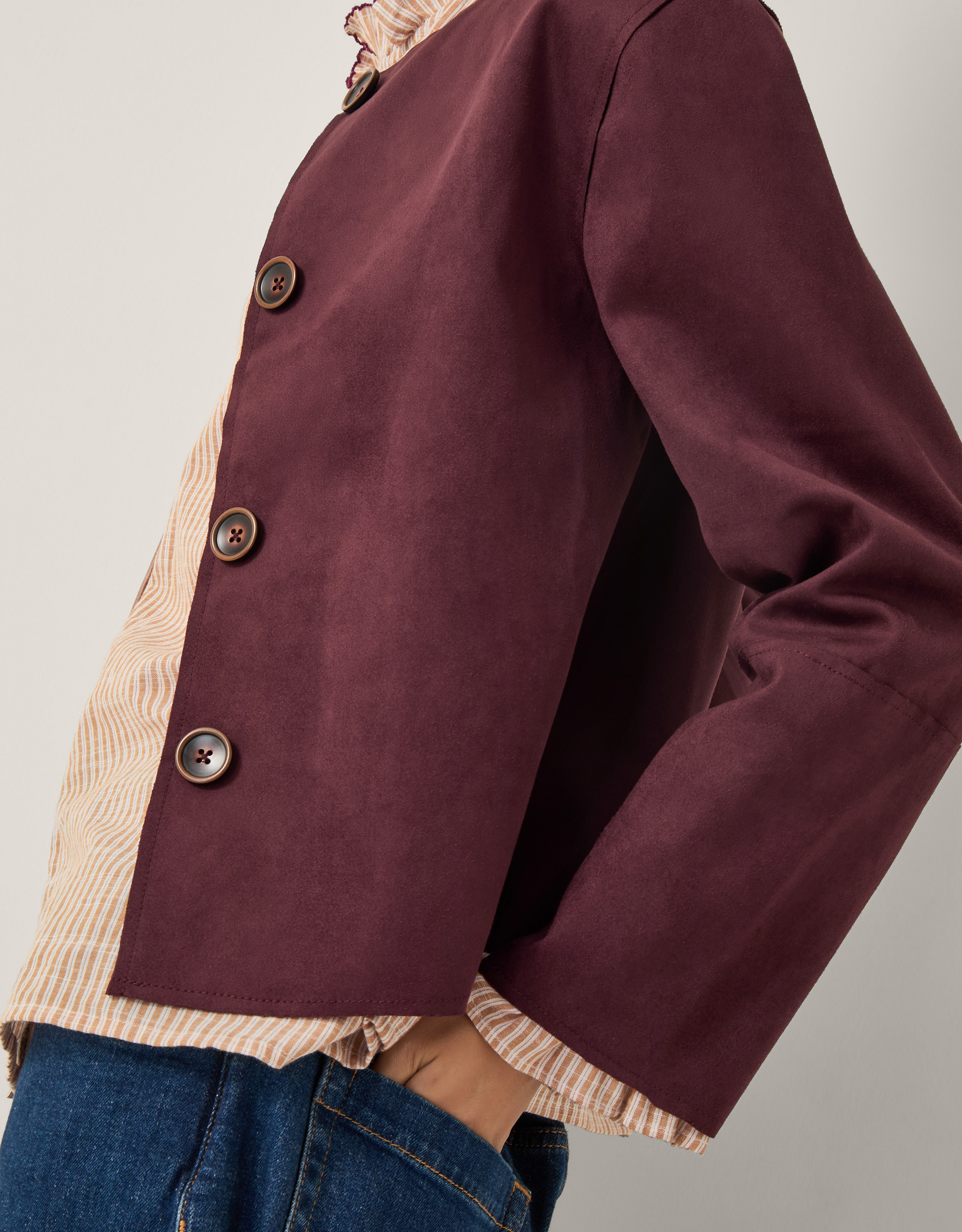 Monsoon Rowan Faux Suede Jacket in brown