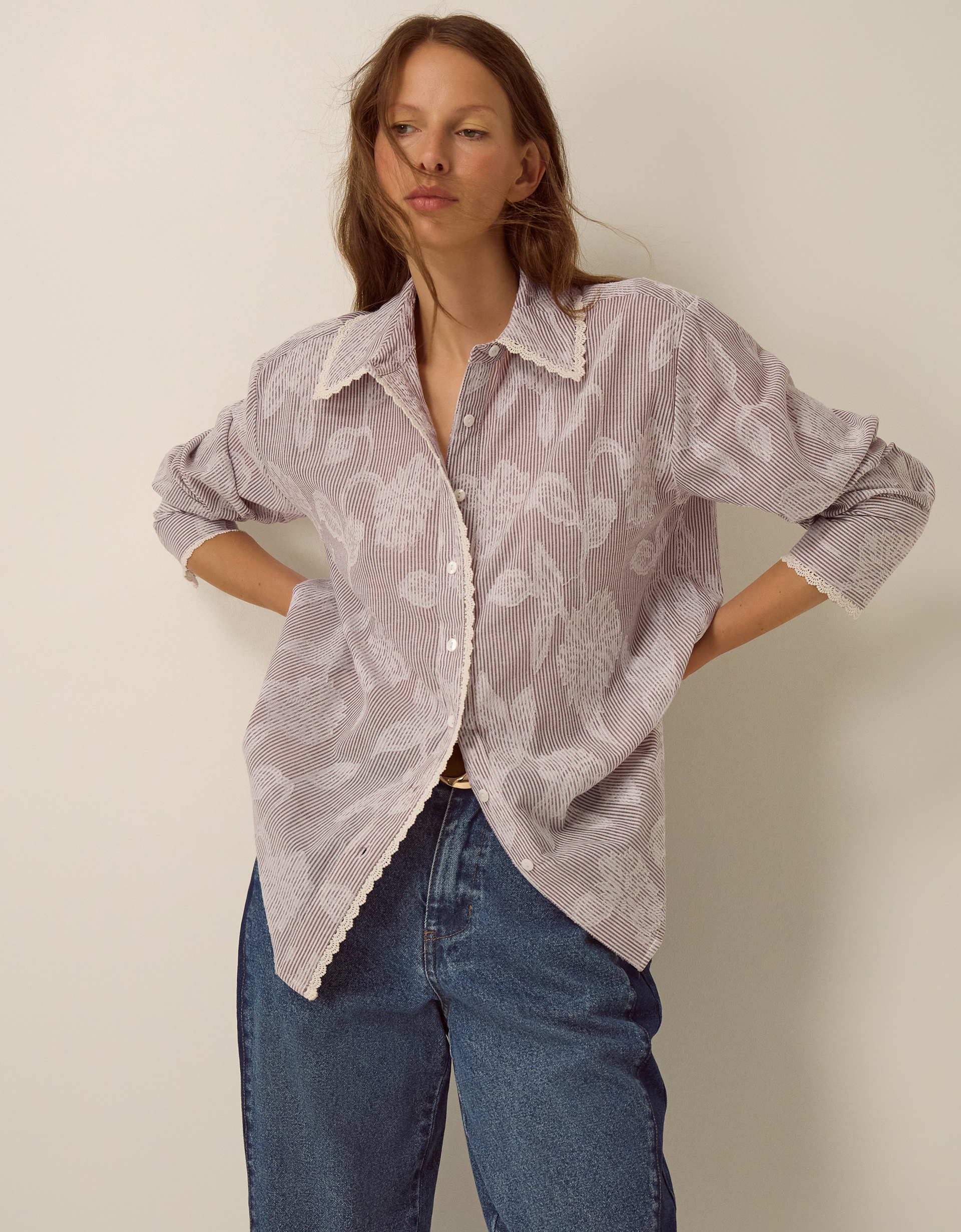 Monsoon Ariella Jacquard Stripe Shirt in brown