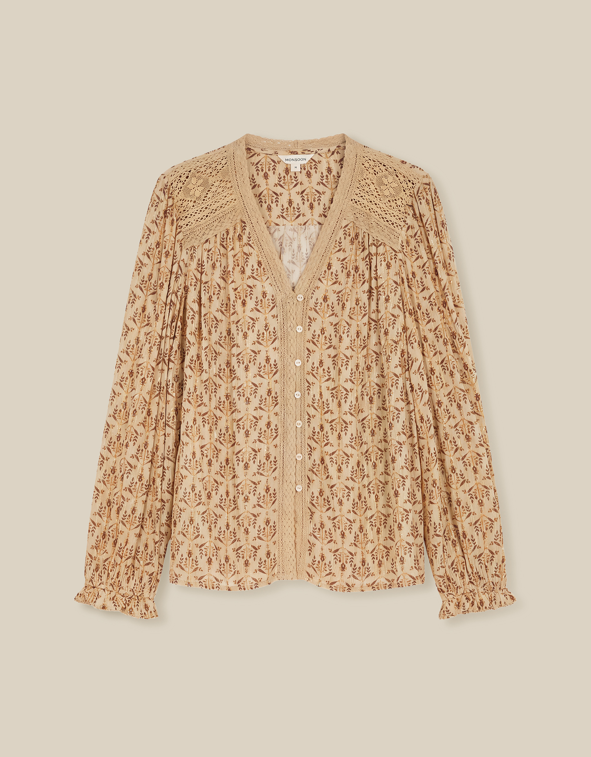 Monsoon Clementine Lace Print Top Ivory, view 6