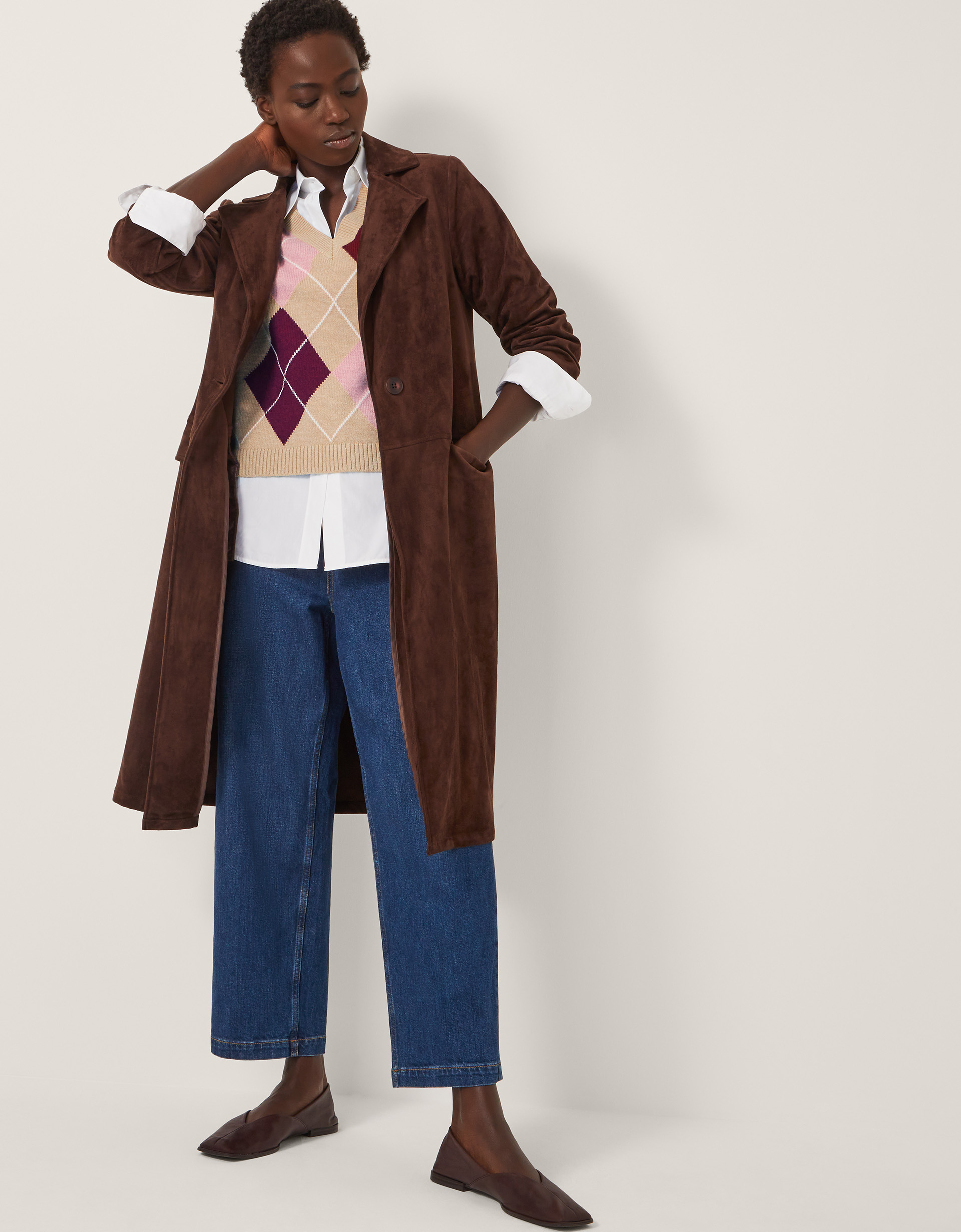 Monsoon Anne Sleeveless Argyle Knitted Vest in camel