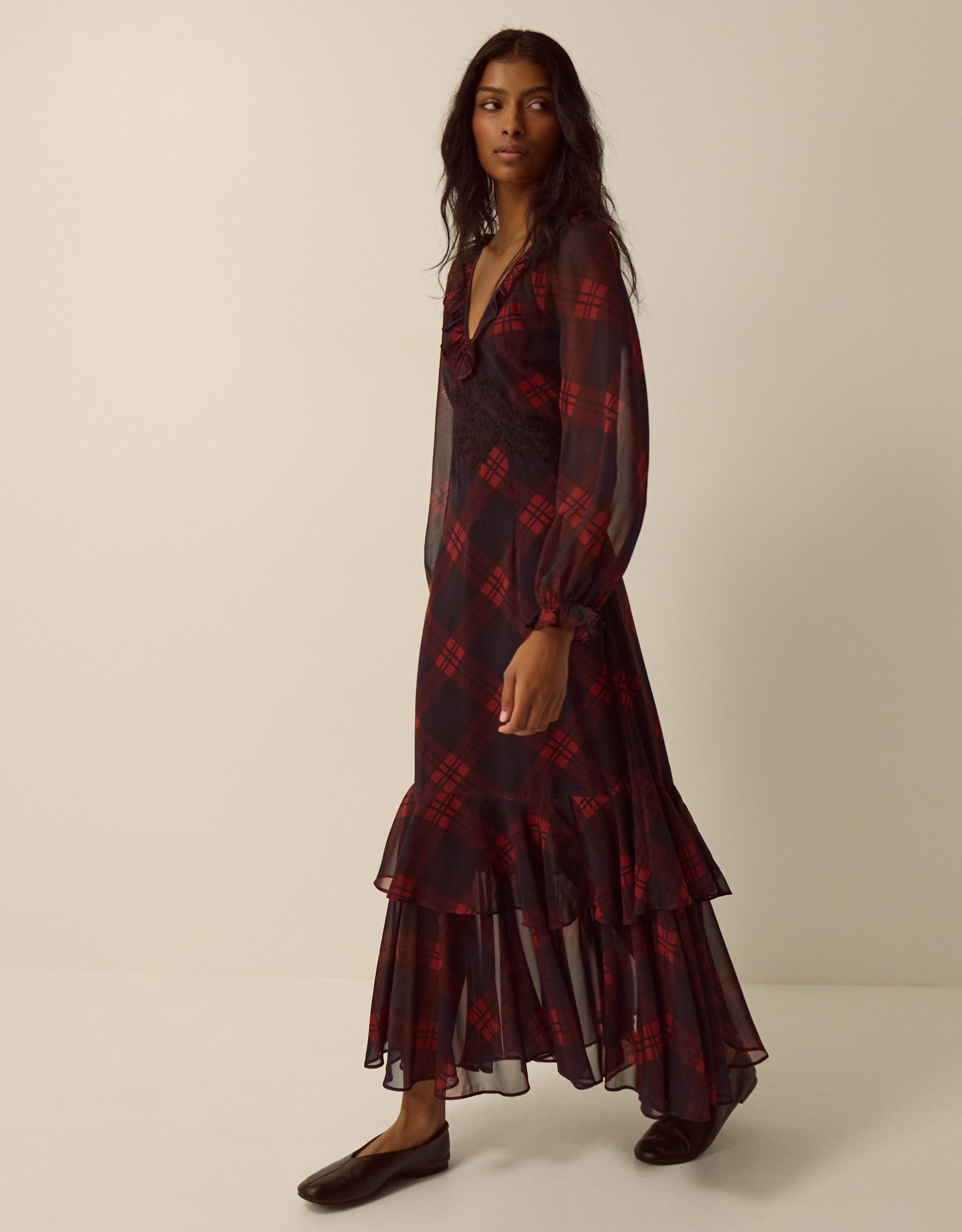 Monsoon Rowena Check Lace Midi Dress, view 4