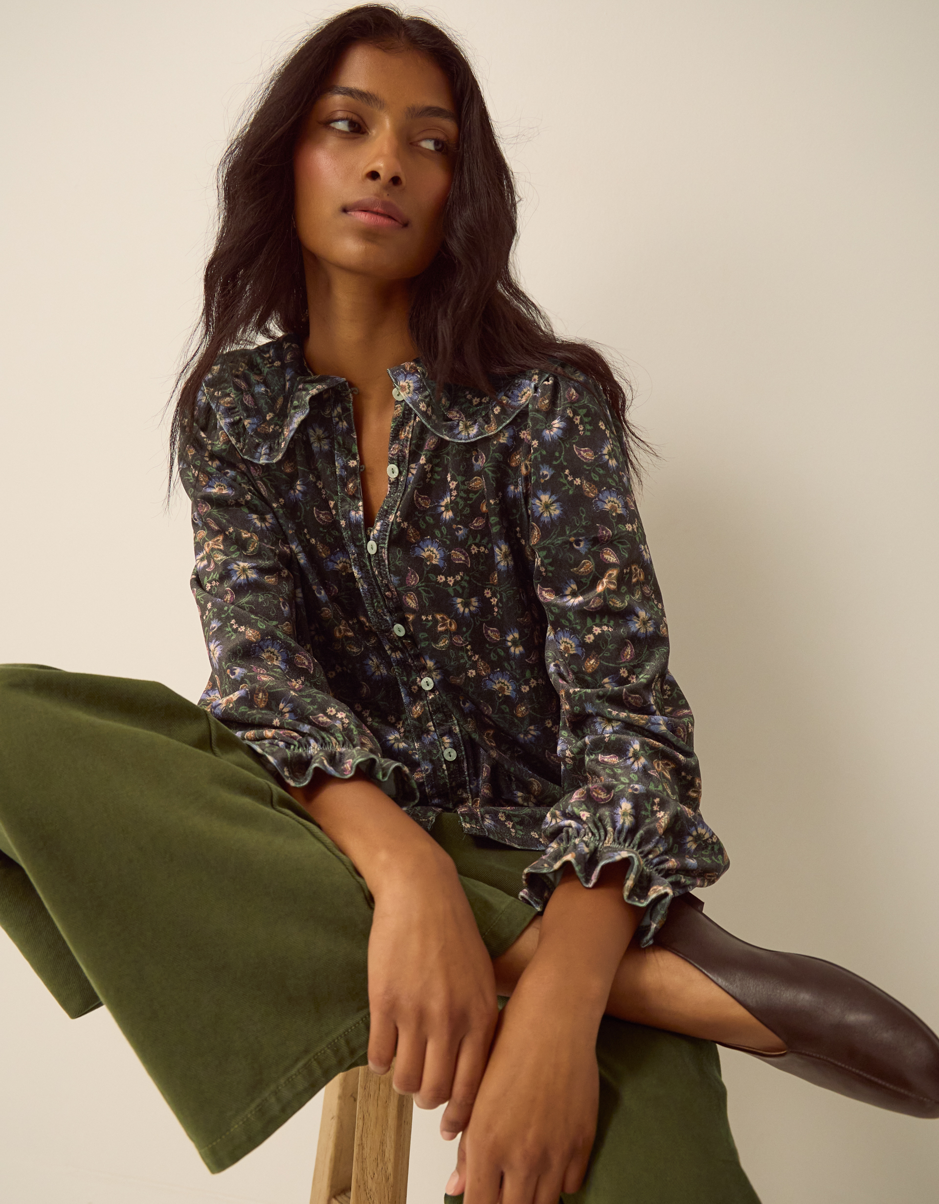 Monsoon Carly Floral Velvet Shirt