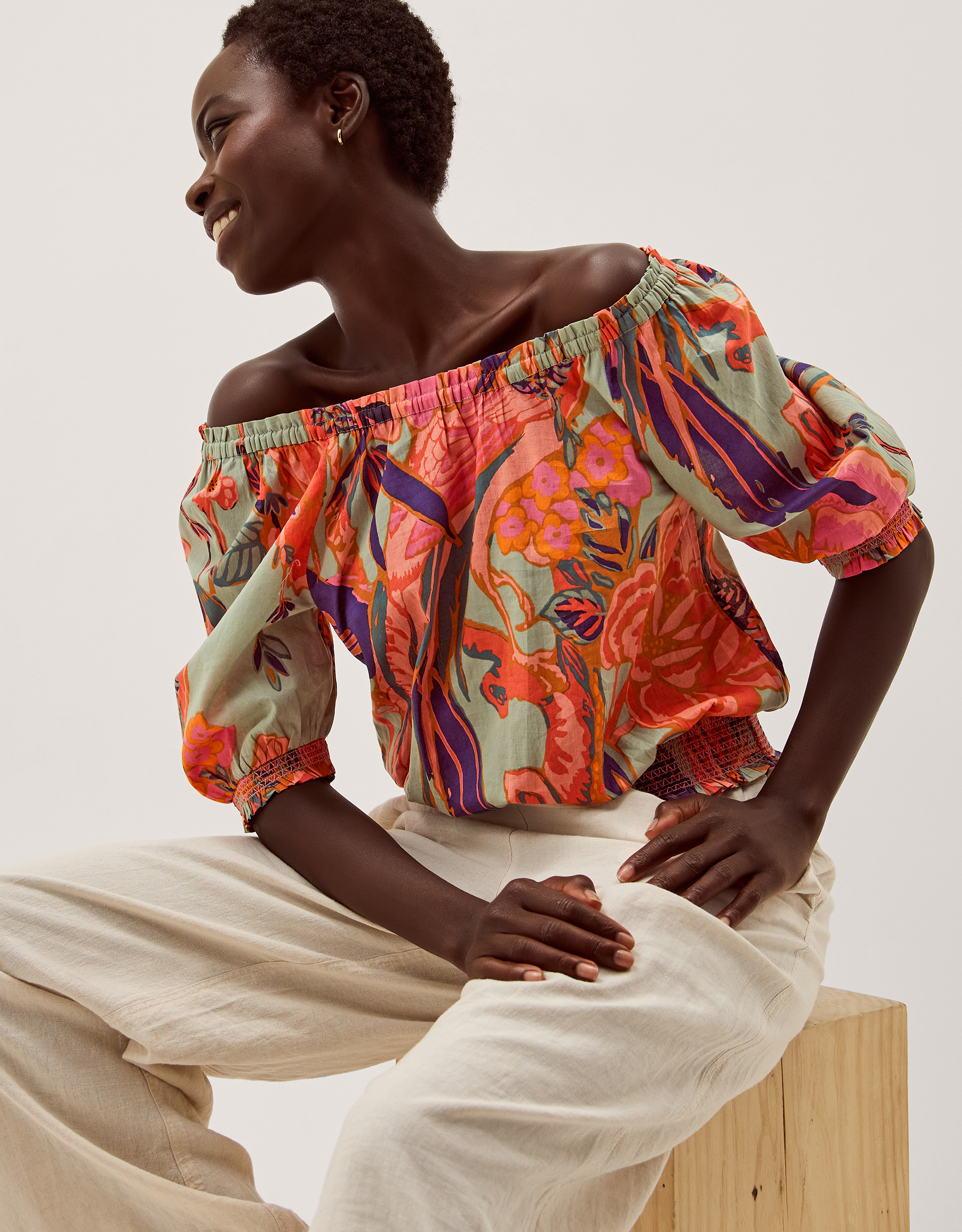 Monsoon Carmen Bardot Floral Print Top, view 4