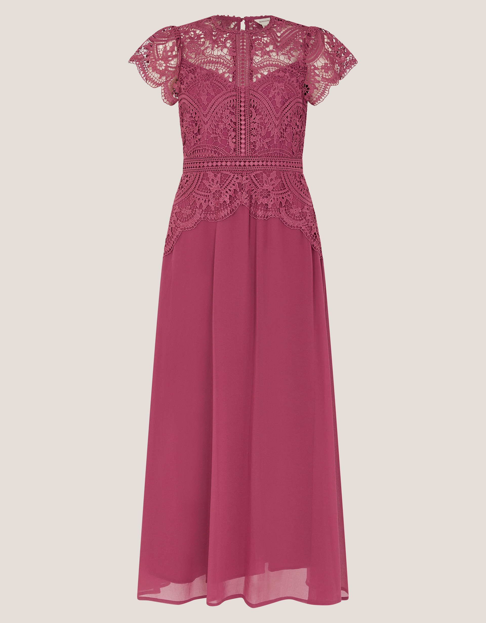 Monsoon Monica Lace Midi Bridesmaid Dress Pink, view 5