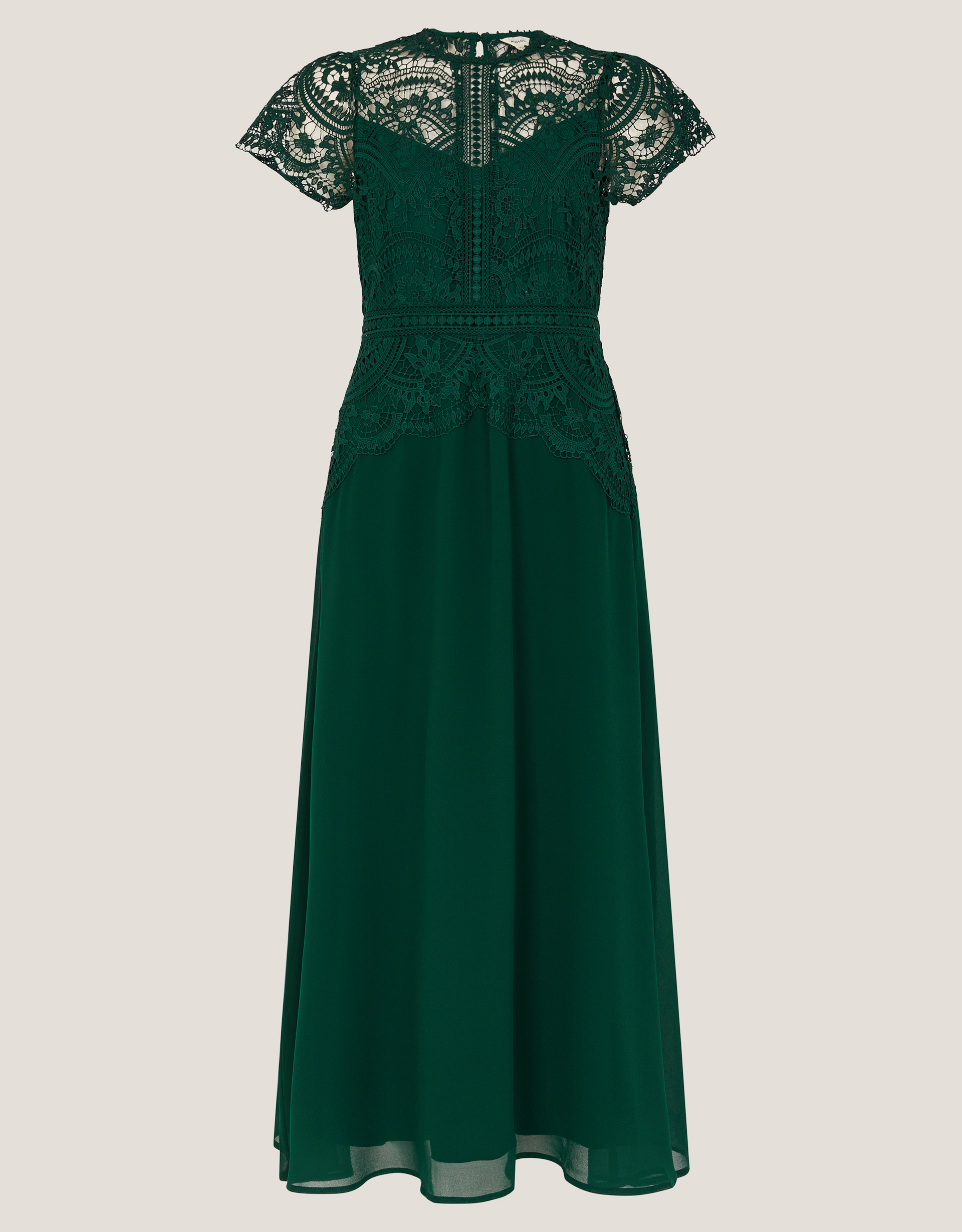Monsoon Dark Green Floral Lace Monica Midi Bridesmaid Dress, view 6