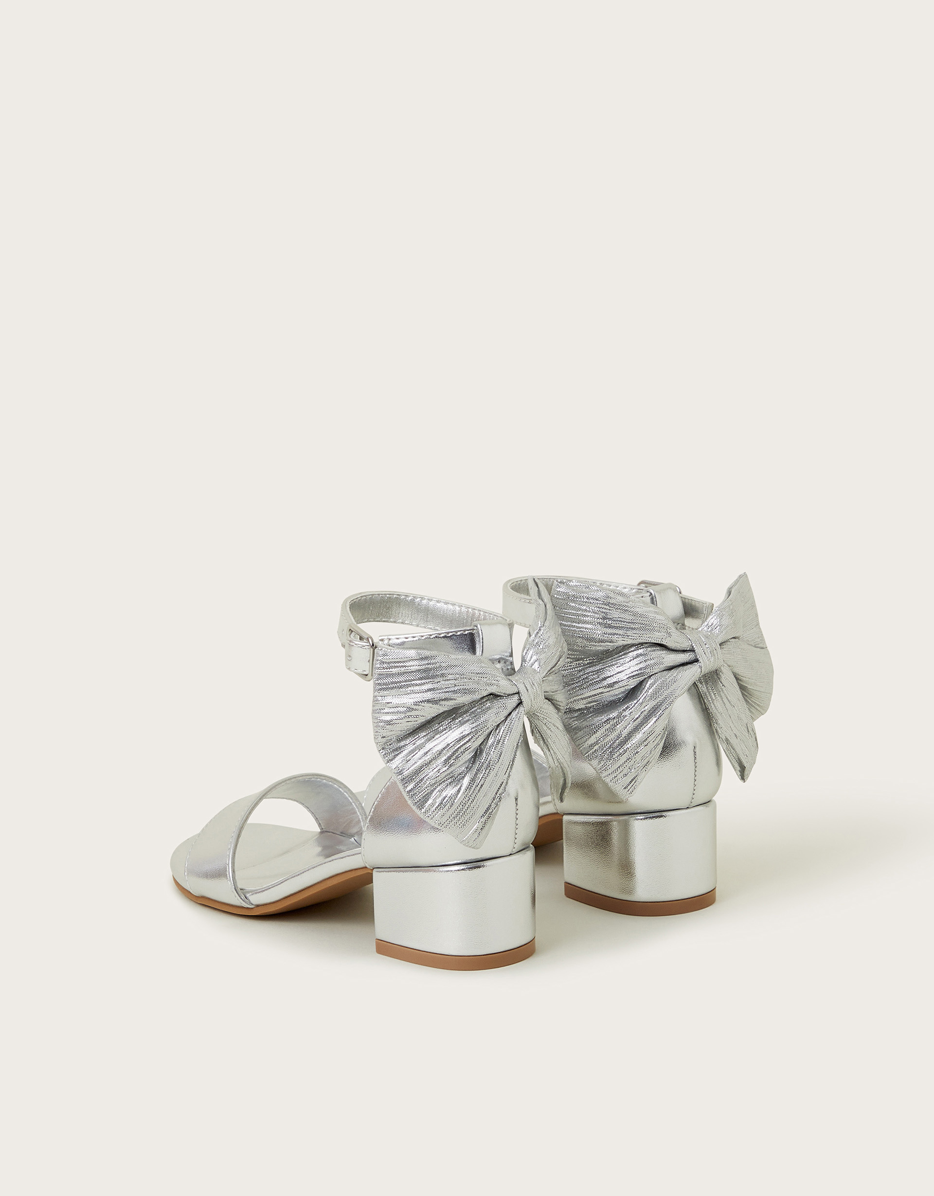 Monsoon Open-Toe Bow Heels in Silver, view 3