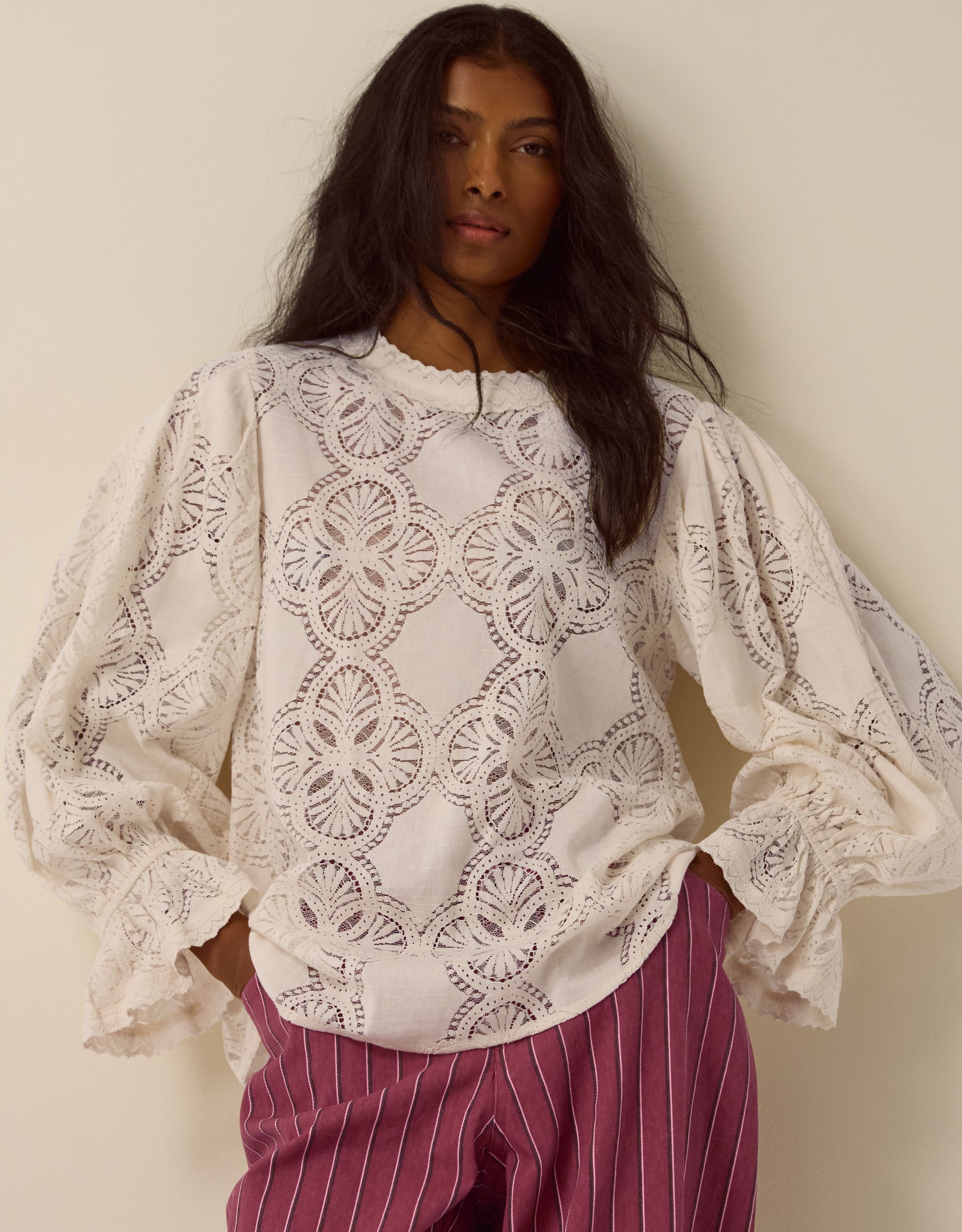 Monsoon Imogen Lace Blouson Blouse in Ivory