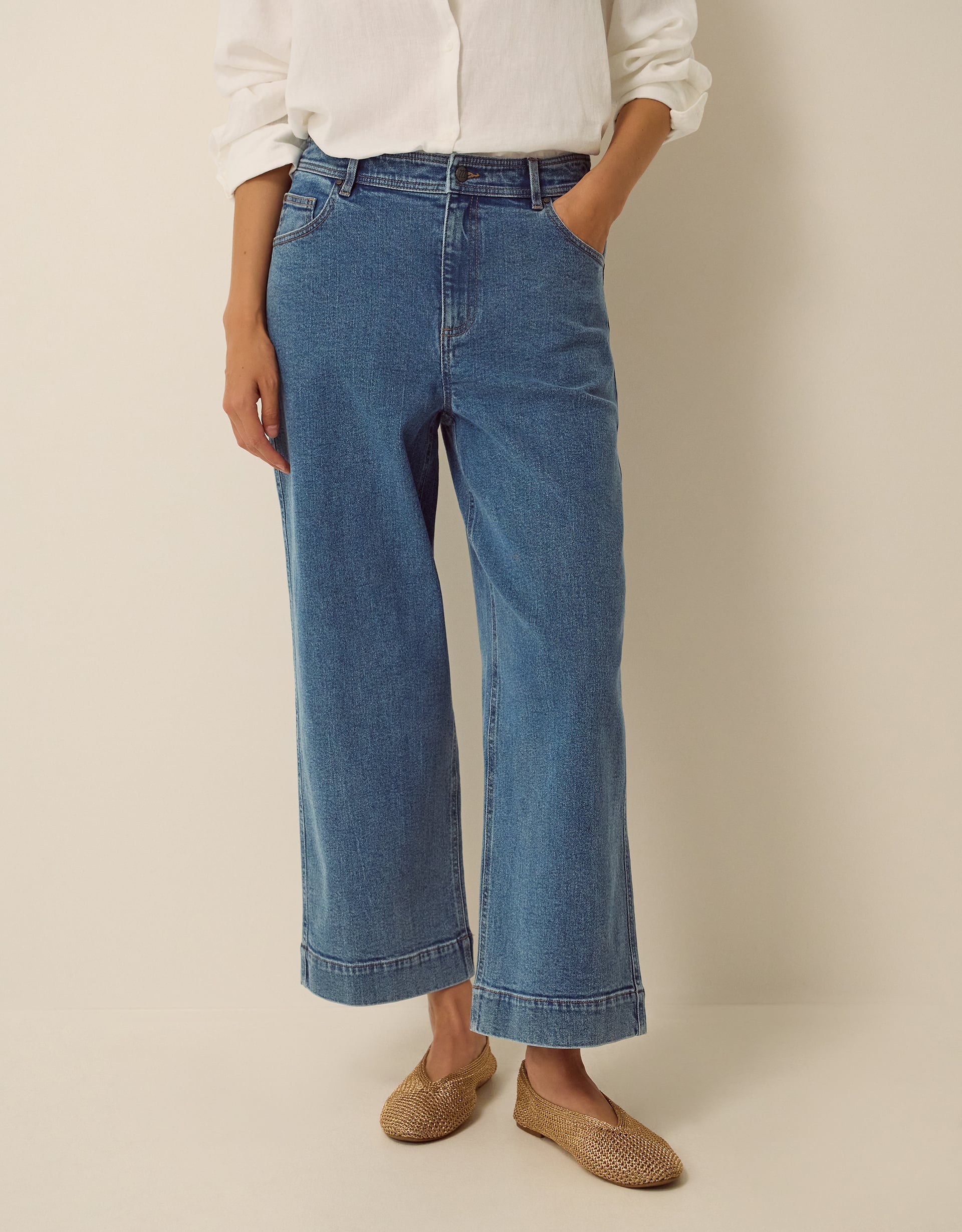 Monsoon Hallie Regular Crop Wide Leg Jeans in Blue, view 2