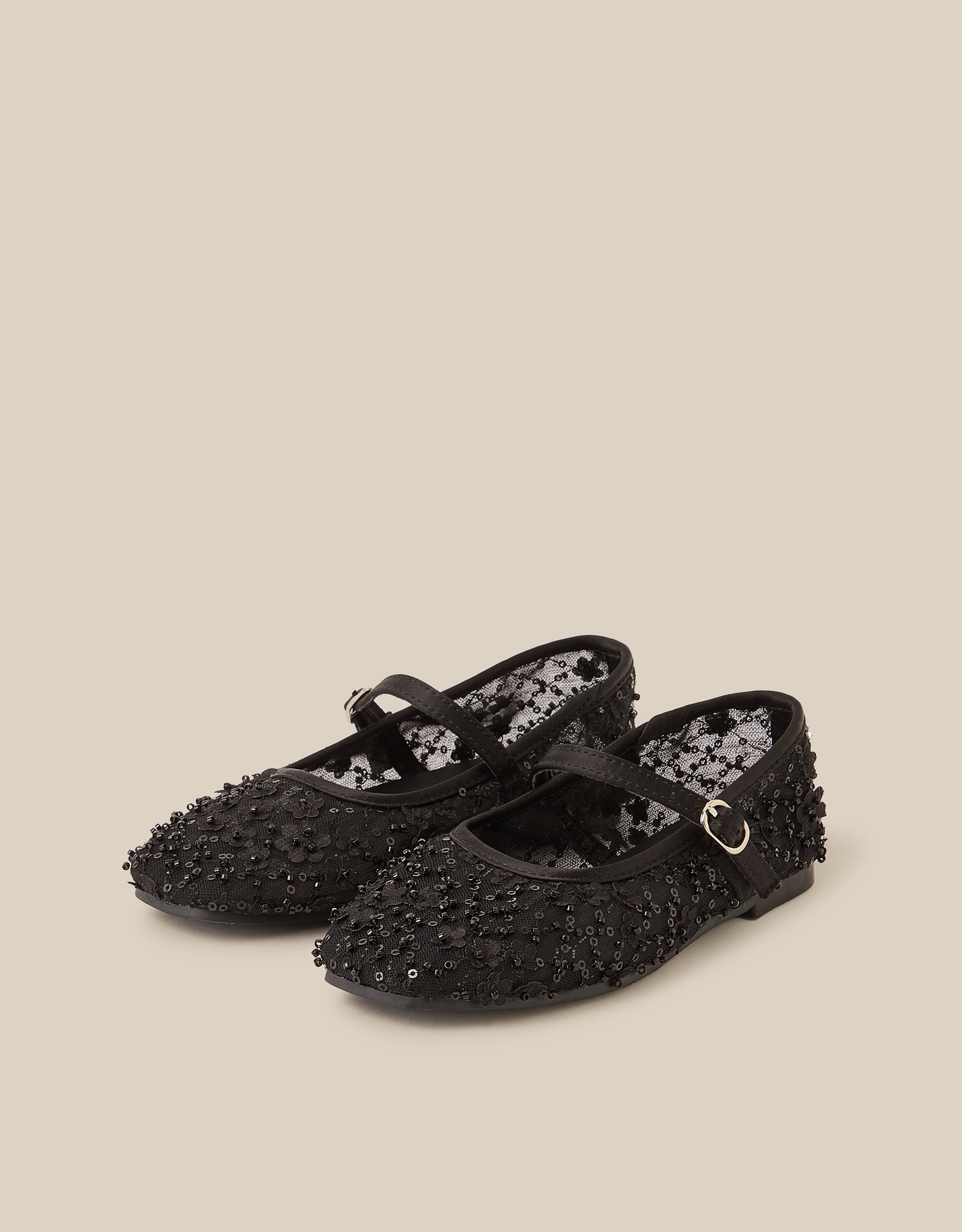 Monsoon Flower Sparkle Mesh Ballet Flats in Black