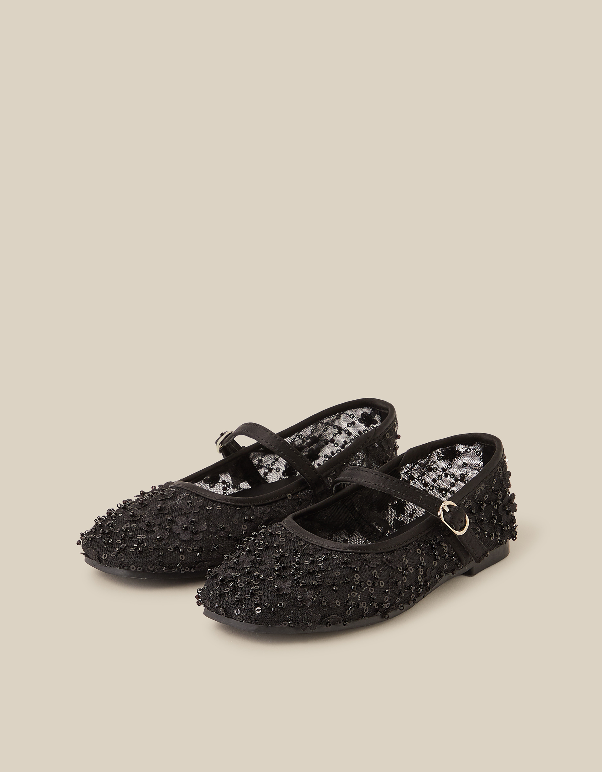 Monsoon Flower Sparkle Mesh Ballet Flats in Black