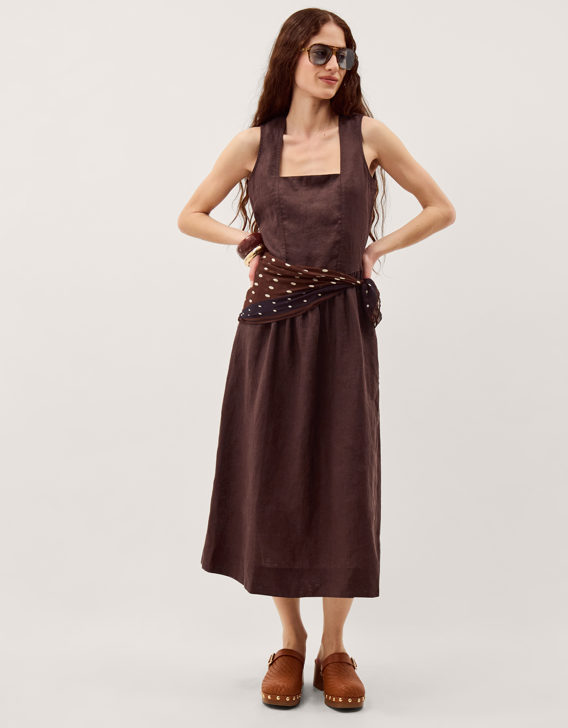 Monsoon Lily Square Neck Linen Midi Dress, view 5