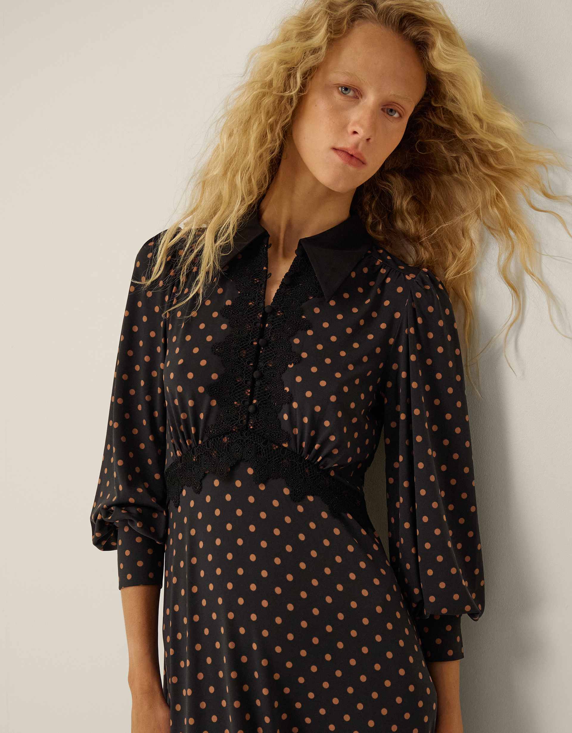 Monsoon Sally Lace Polka Dot Jersey Midi Dress, view 2