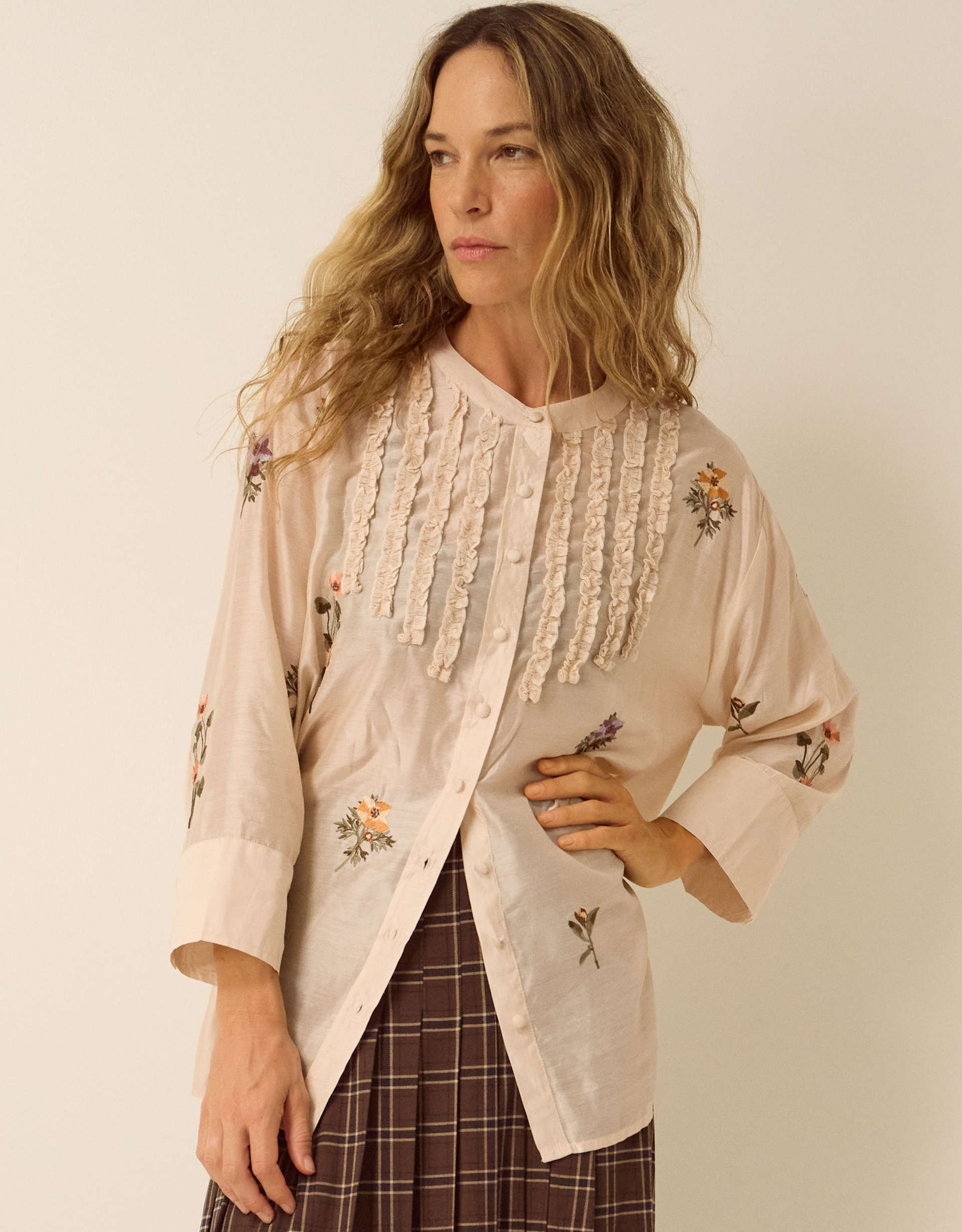 Monsoon Seren Floral Embroidered Blouse Ivory, view 2