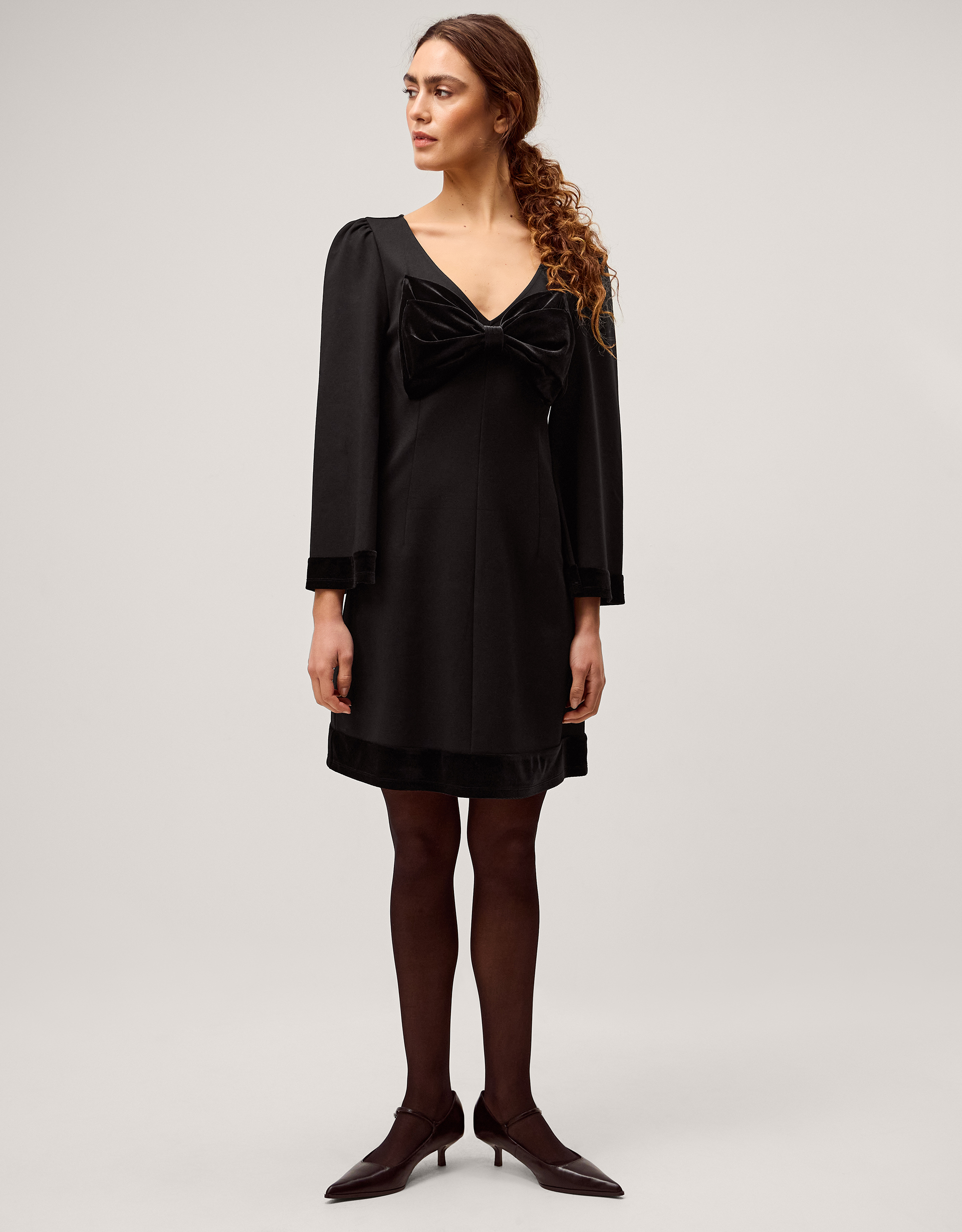 Monsoon Blair Velvet Bow Long Sleeve Mini Dress