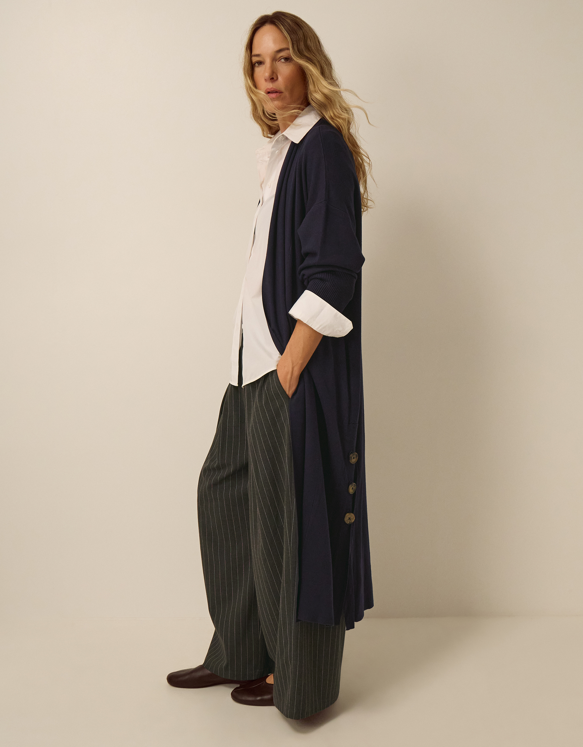 Monsoon Sadie Knit Longline Cardigan in Blue