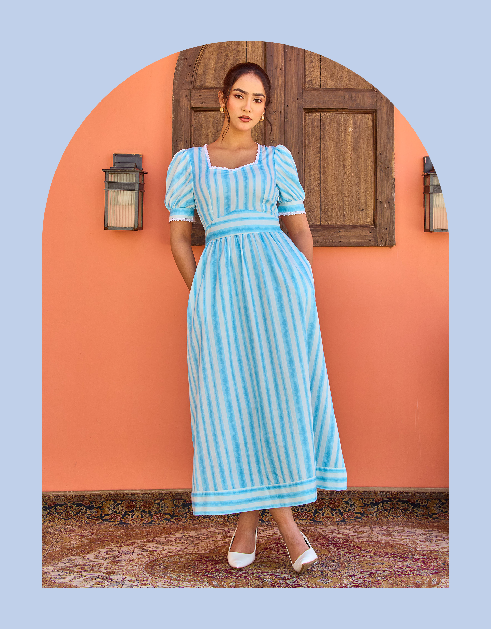 Katie Stripe Midi Dress Blue