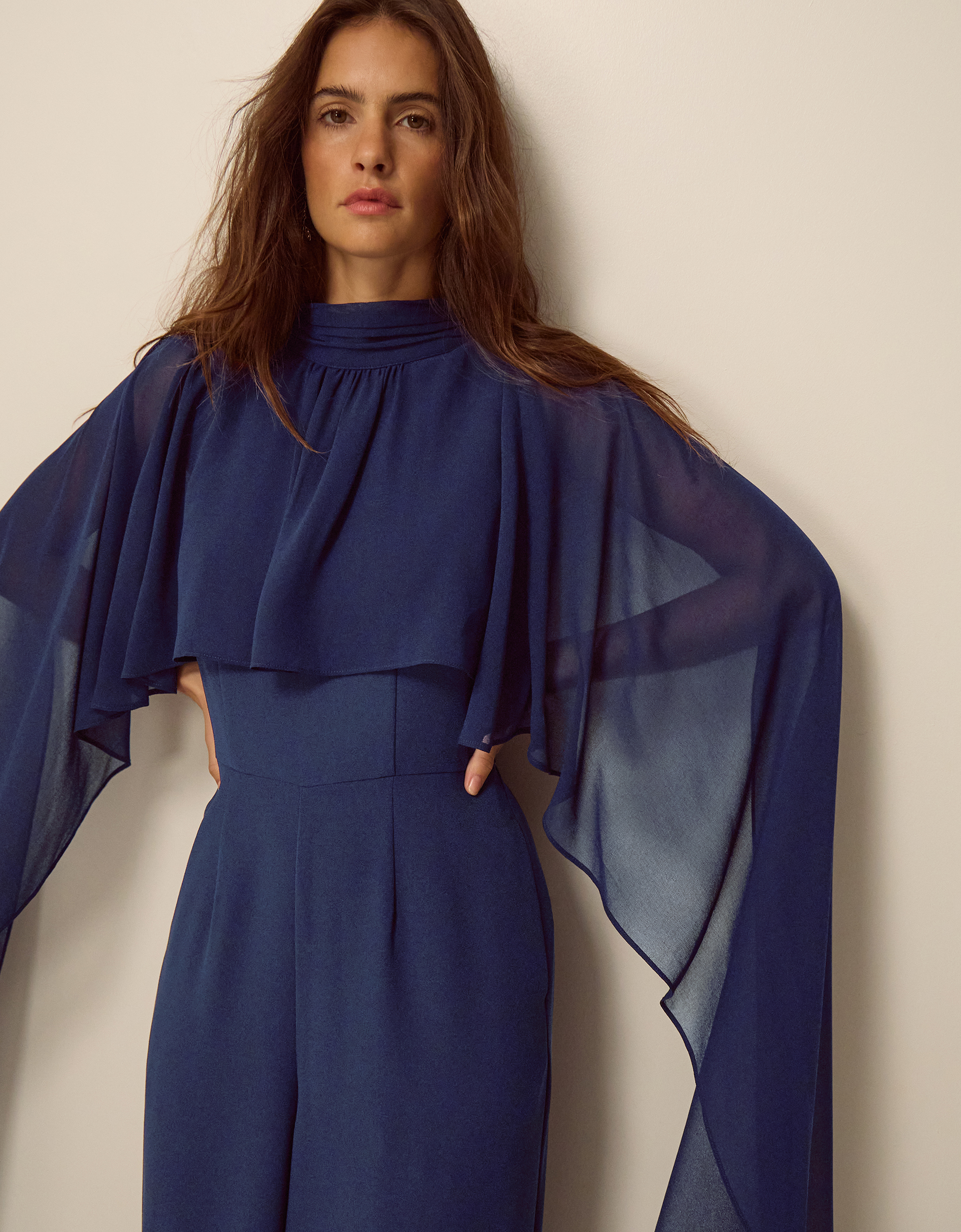 Monsoon Valerie Cape Wide Leg Jumpsuit in Blue, view 2