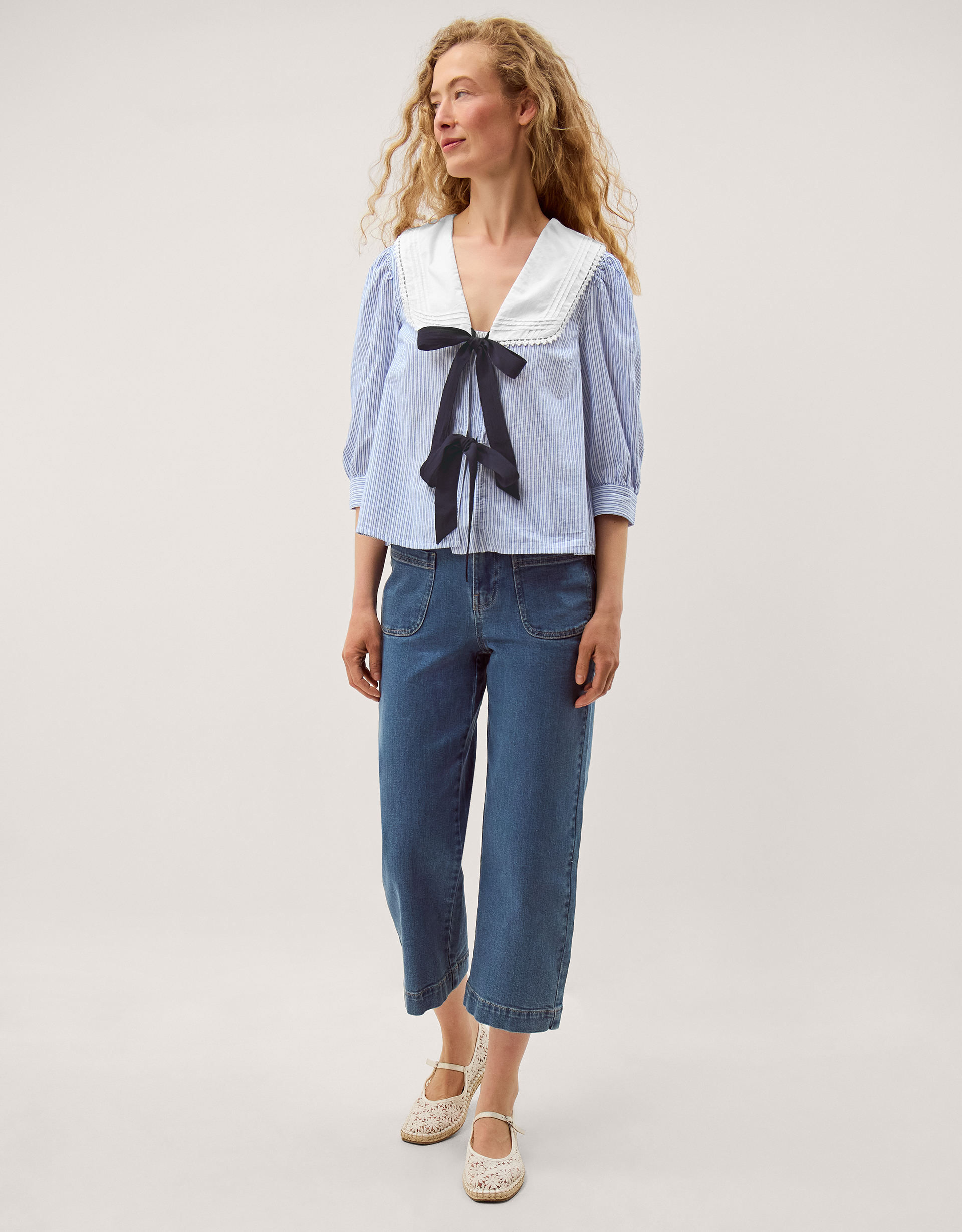 Monsoon Xenia Tie Front Stripe Blouse, view 4
