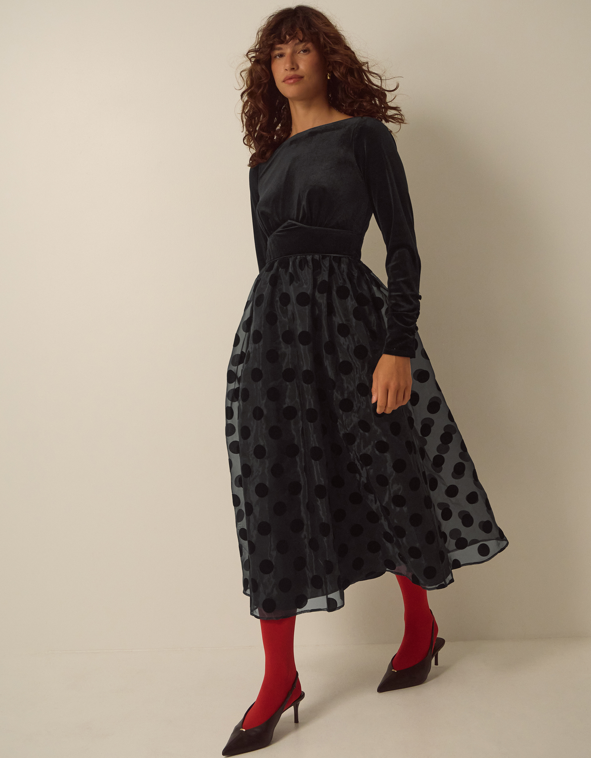Monsoon Viana Polka Dot Velvet Midi Dress, view 4