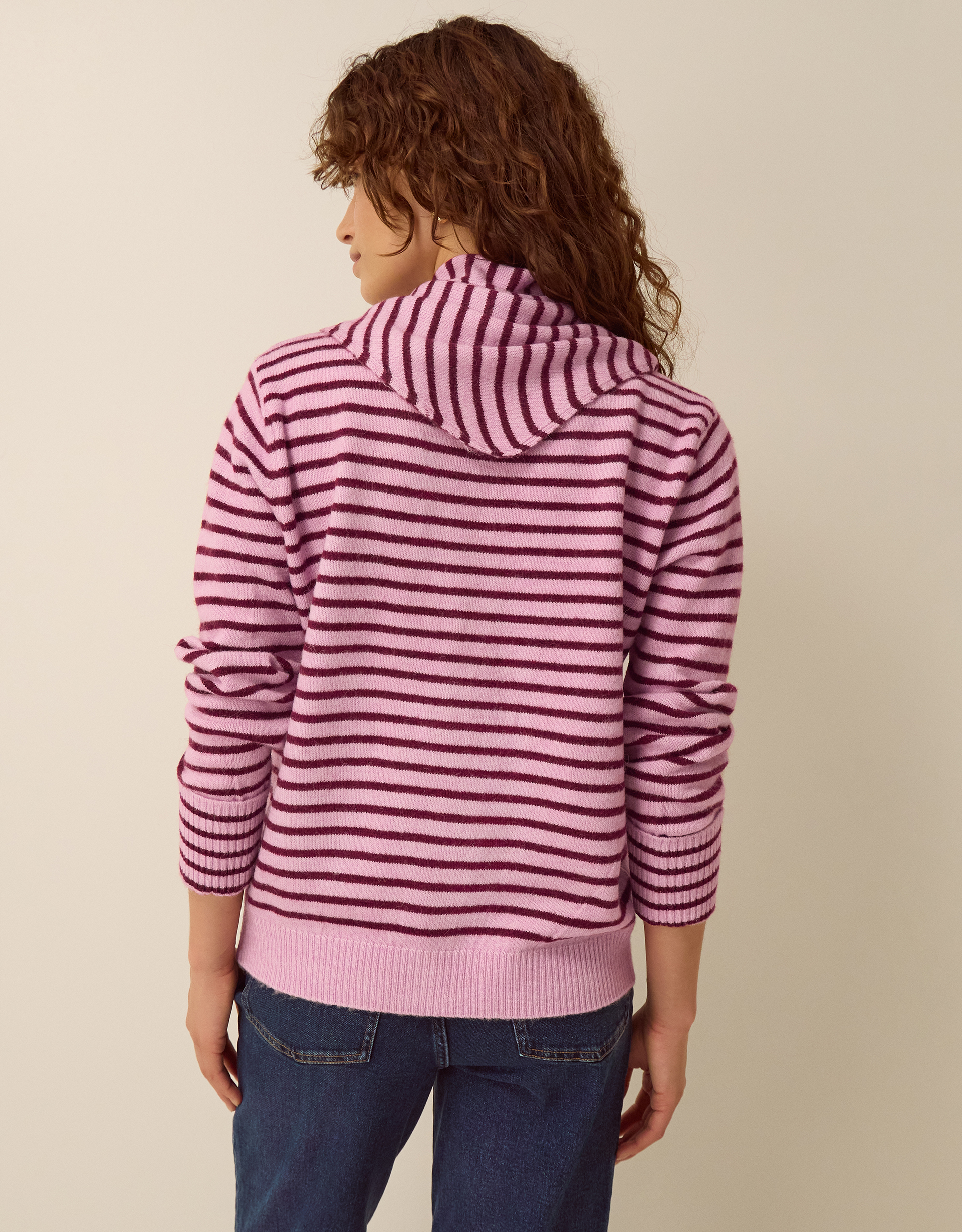 Monsoon Shola Stripe Cardigan & Scarf in Pink, view 3