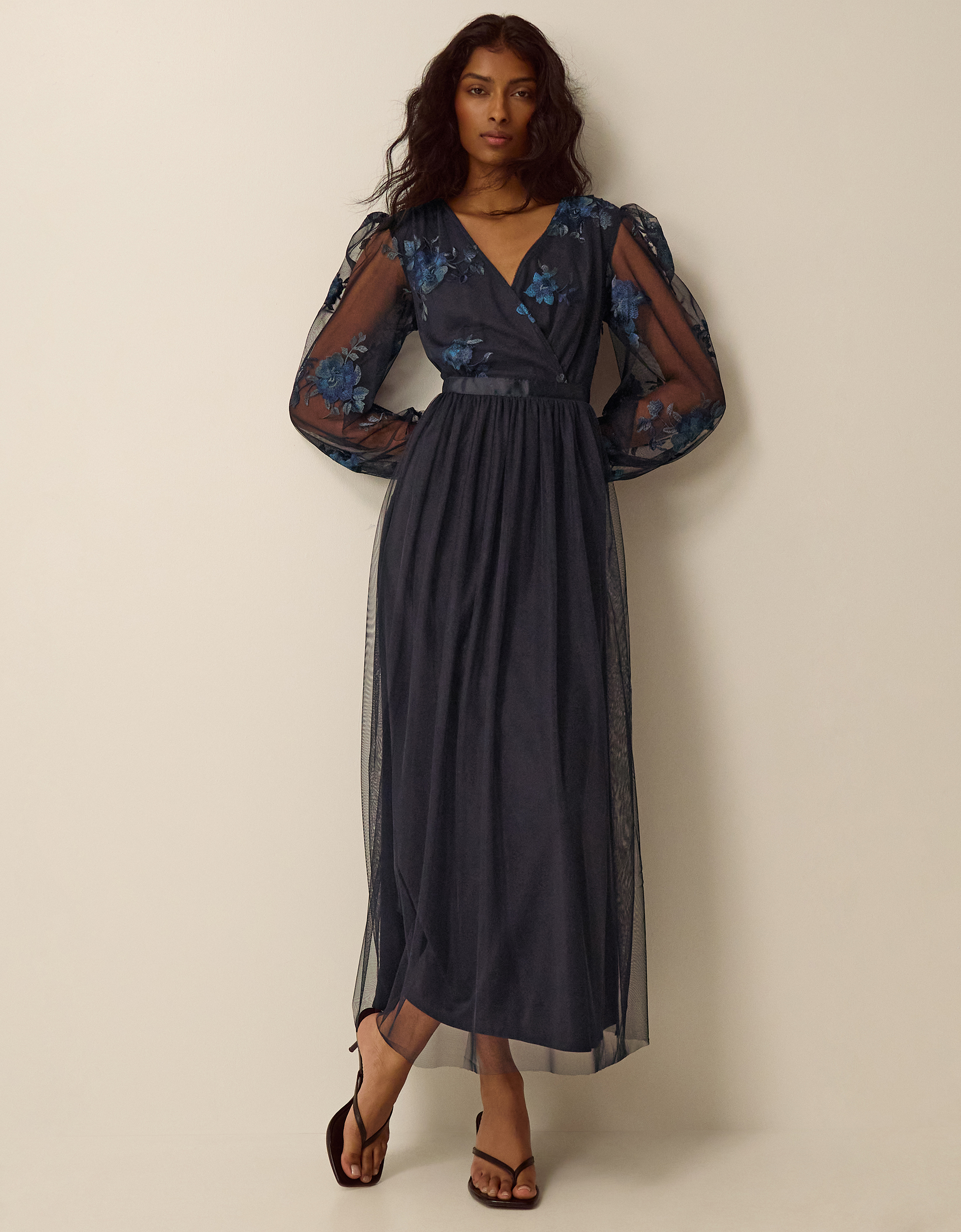 Monsoon Charlotte Floral Embroidered Mesh Midi Dress, view 4