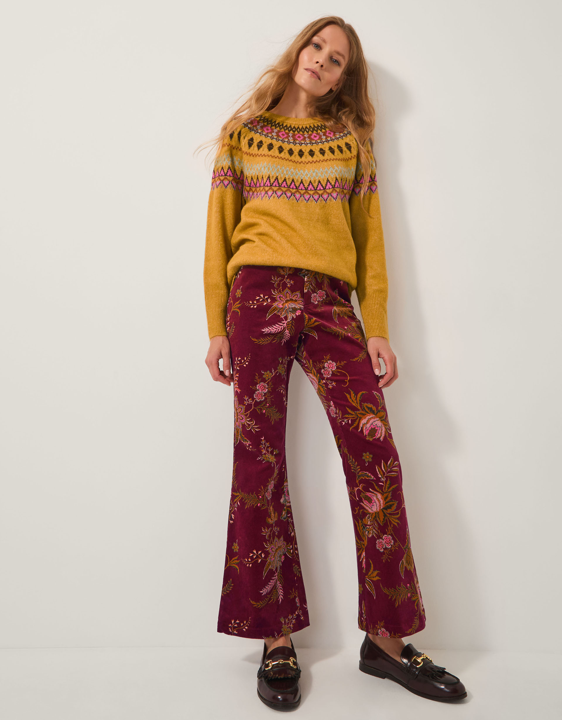 Monsoon Yasmina Floral Corduroy Flare Trousers