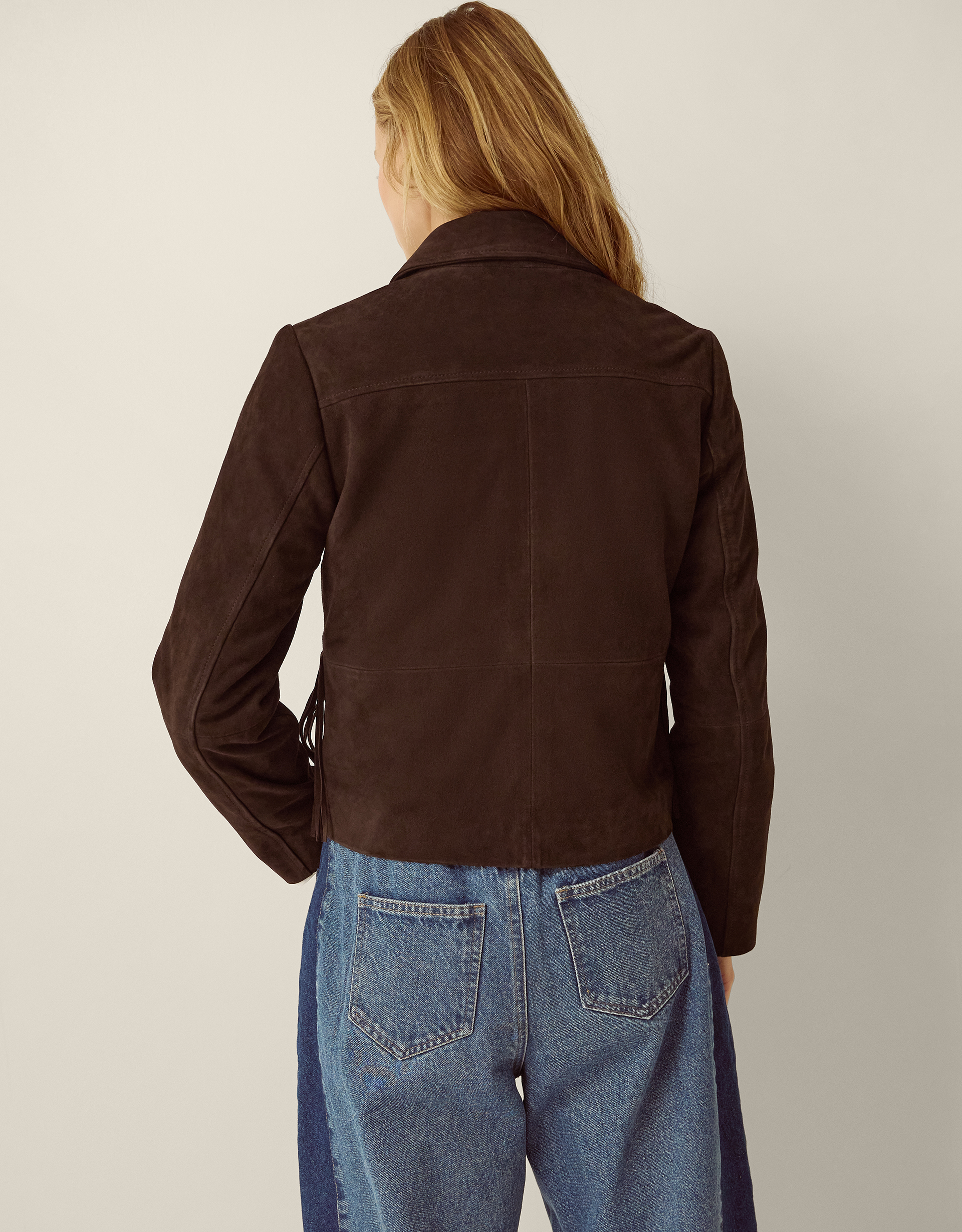 Monsoon Maude Fringe Suede Jacket, view 4