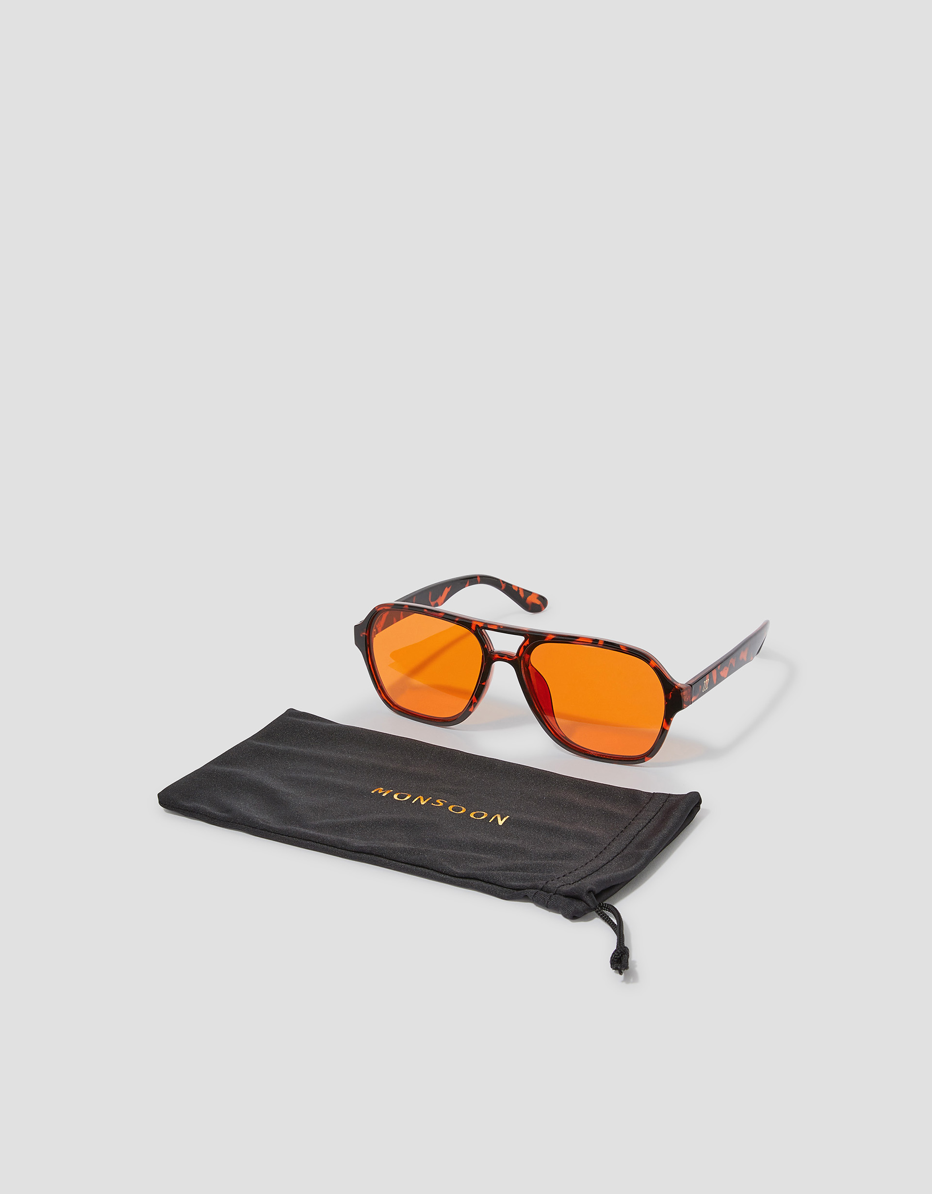 Monsoon Amber Tort Aviator Sunglasses, view 3