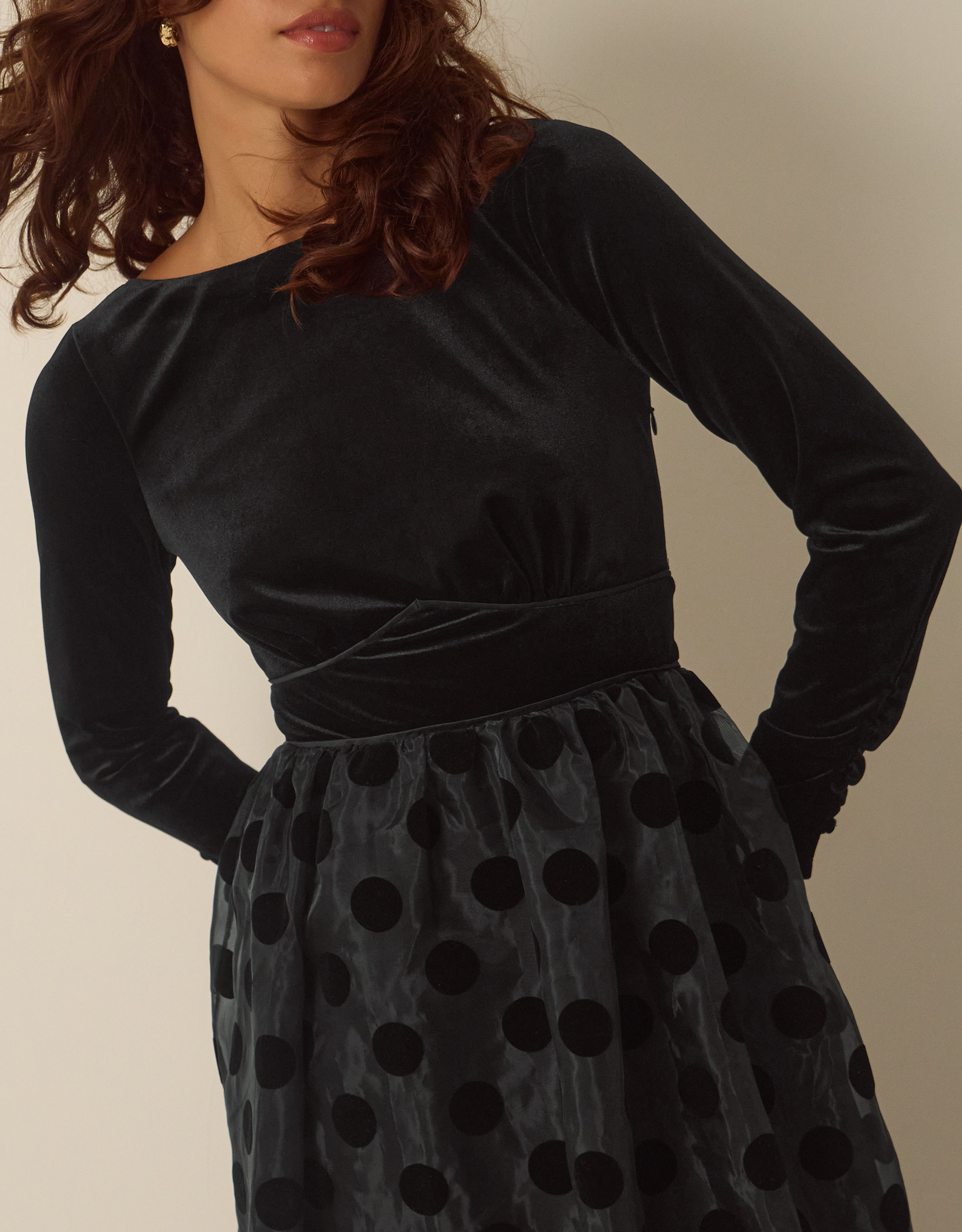 Monsoon Viana Polka Dot Velvet Midi Dress, view 2