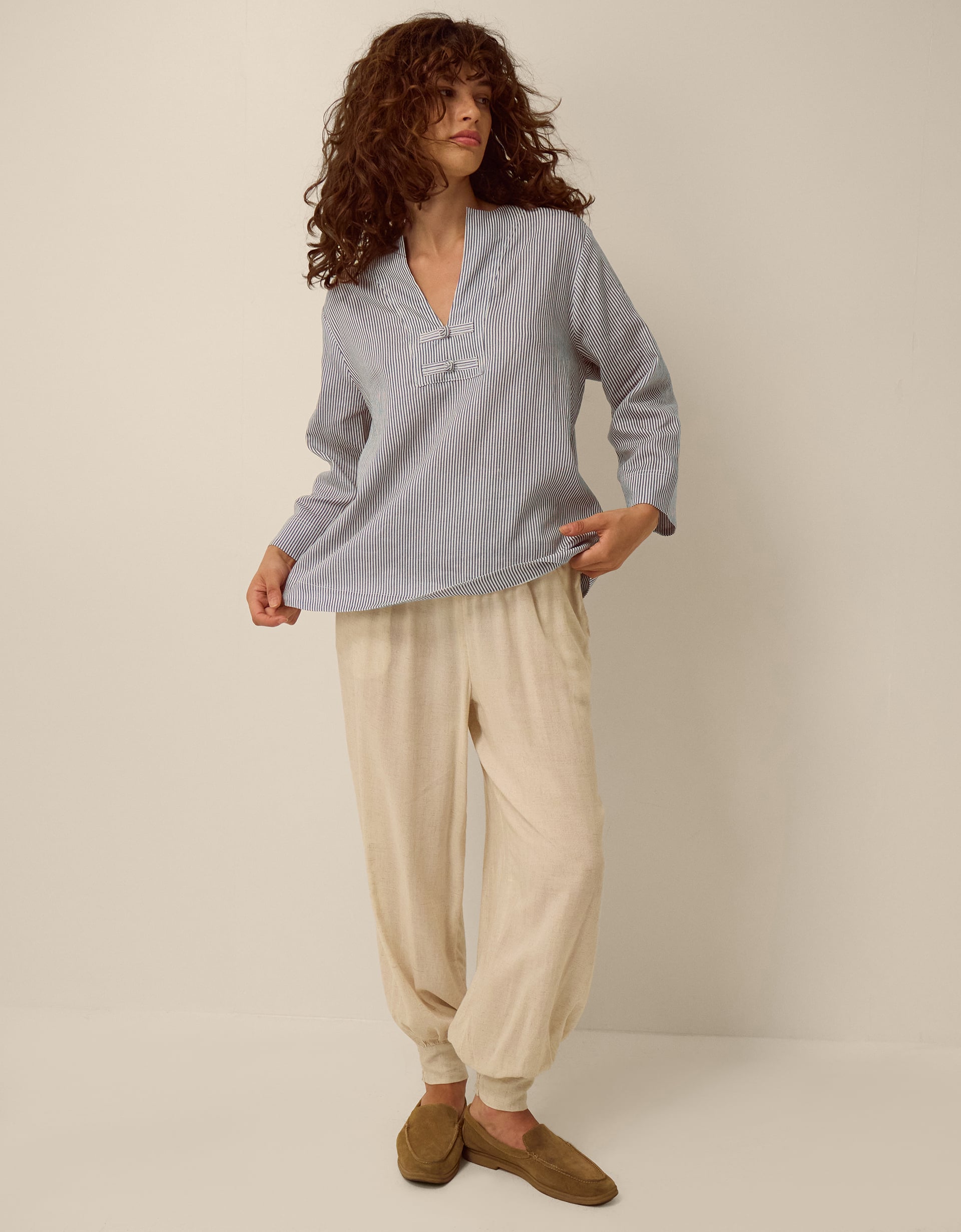 Monsoon Alexa Stripe Linen Blend Top, view 2