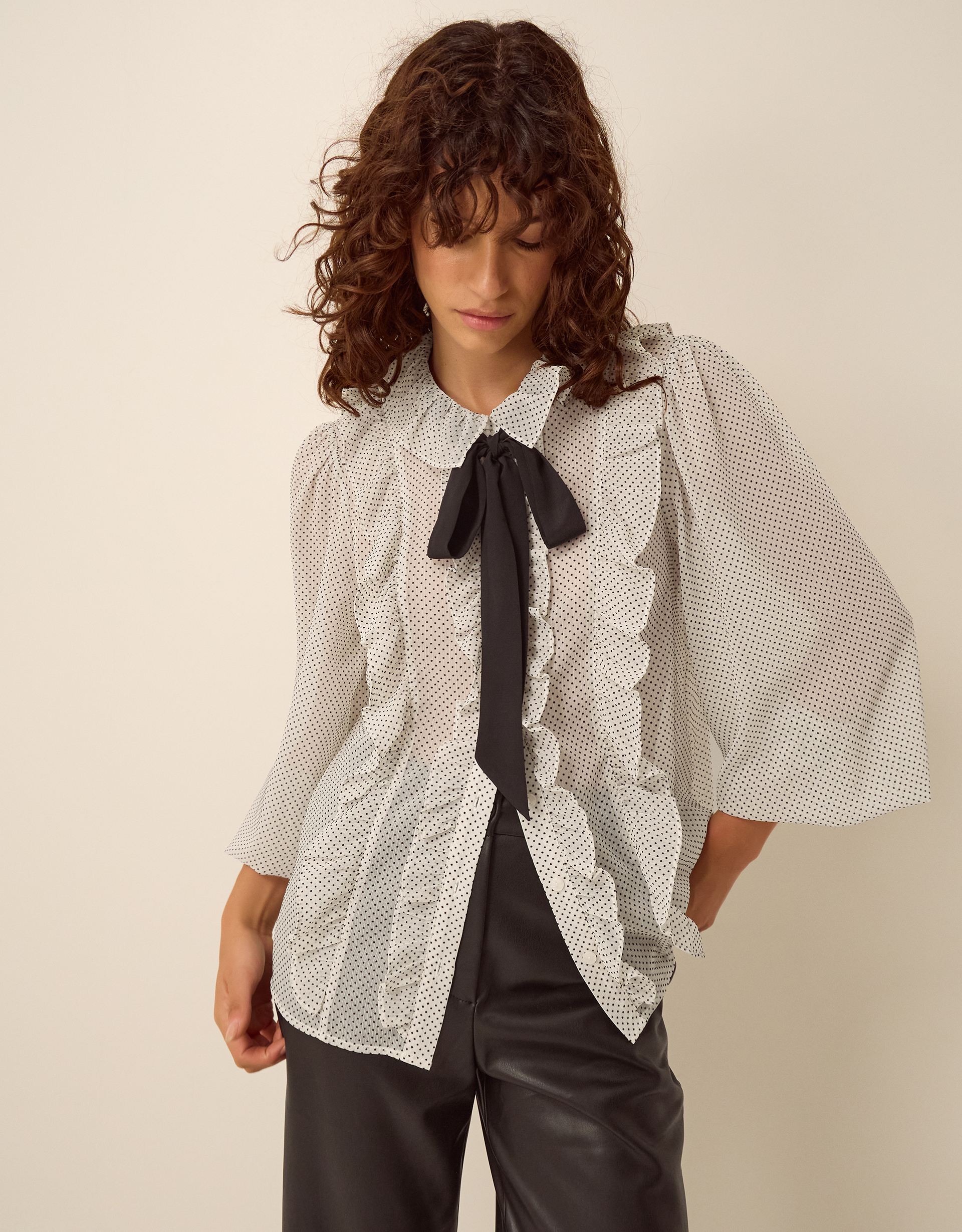 Monsoon Erica Polka Dot Ruffle Blouse, view 4