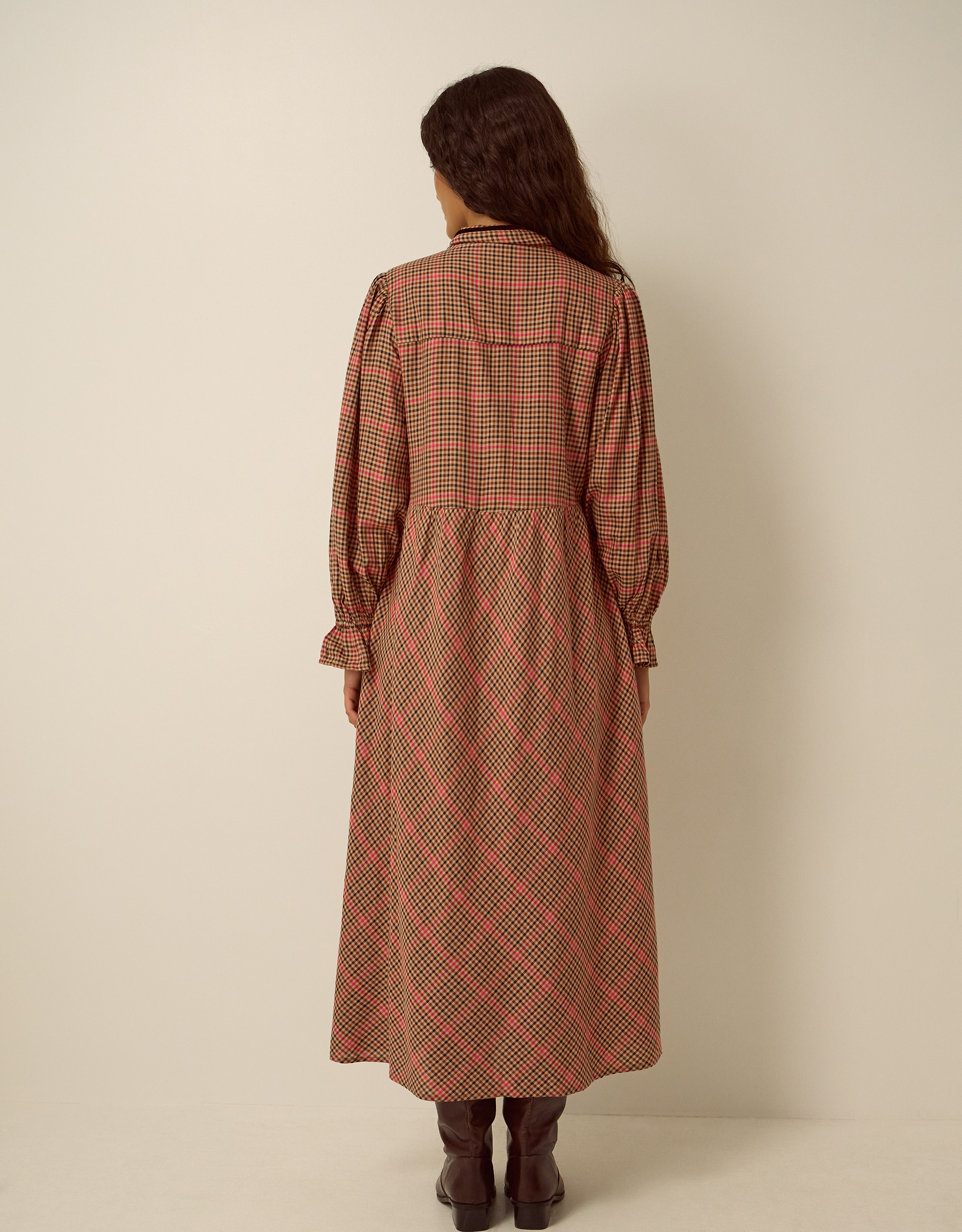 Monsoon Shelly Neck Tie Check Midi Dress, view 3
