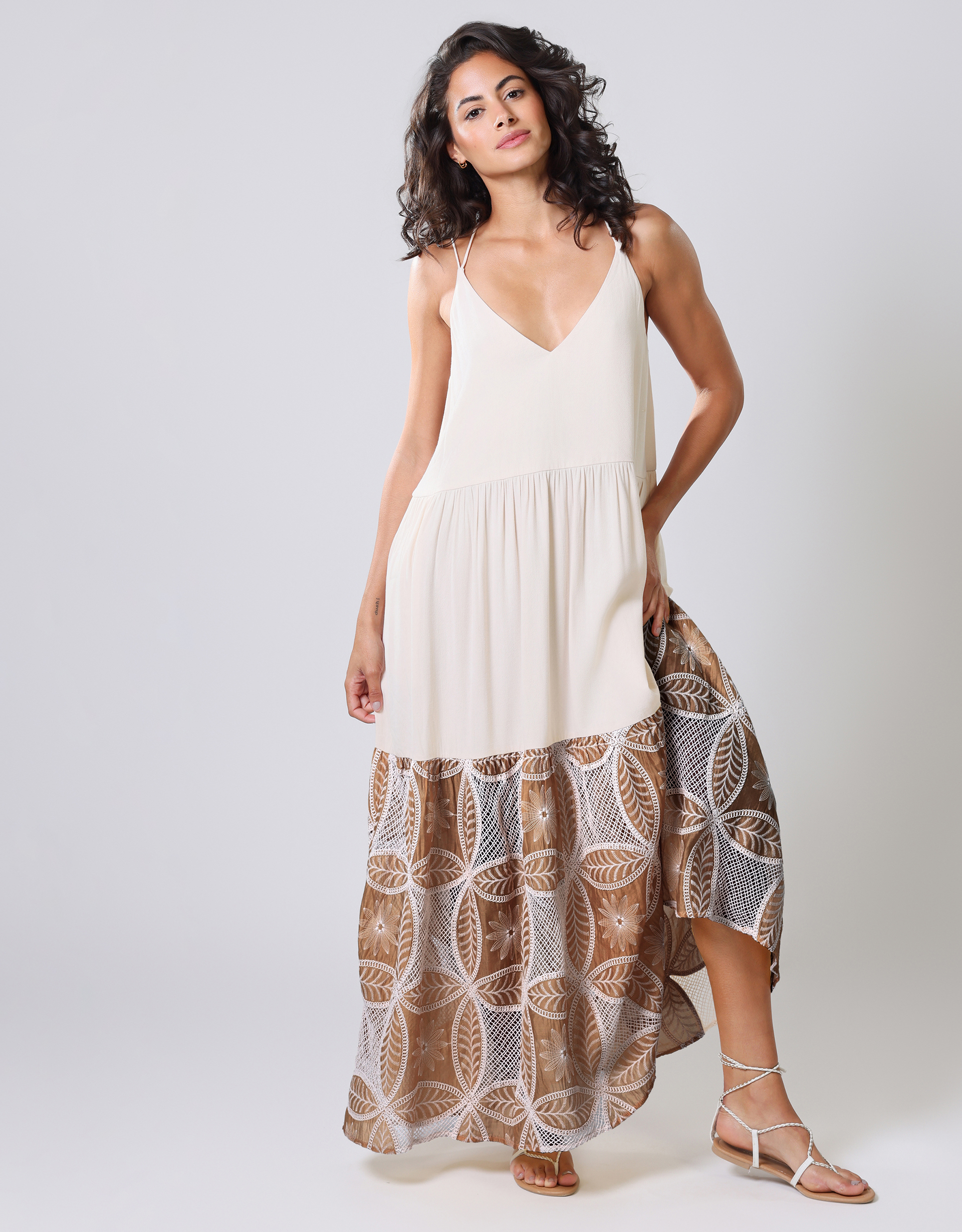 Monsoon Traffic People Ithaca Tiered Print Maxi Dress in Brown, view 2