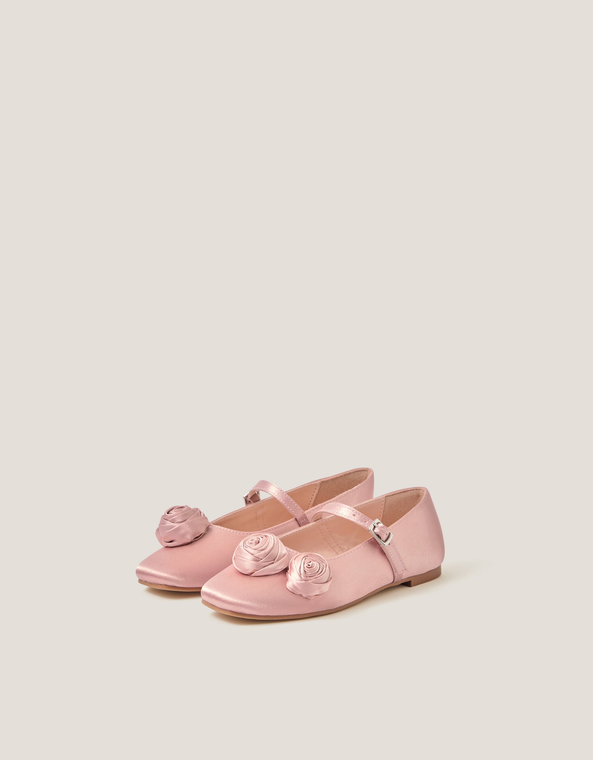 Monsoon Rosette Satin Ballet Flats in pink