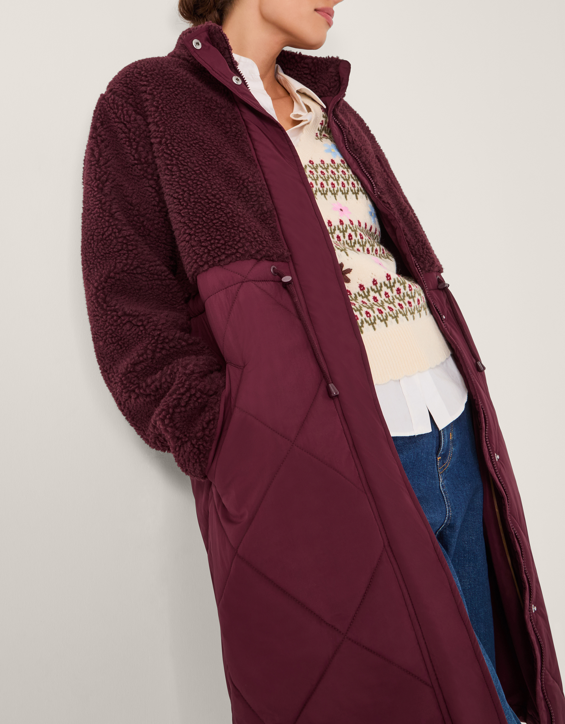 Monsoon Marlo Faux Shearling Quilted Coat, view 4