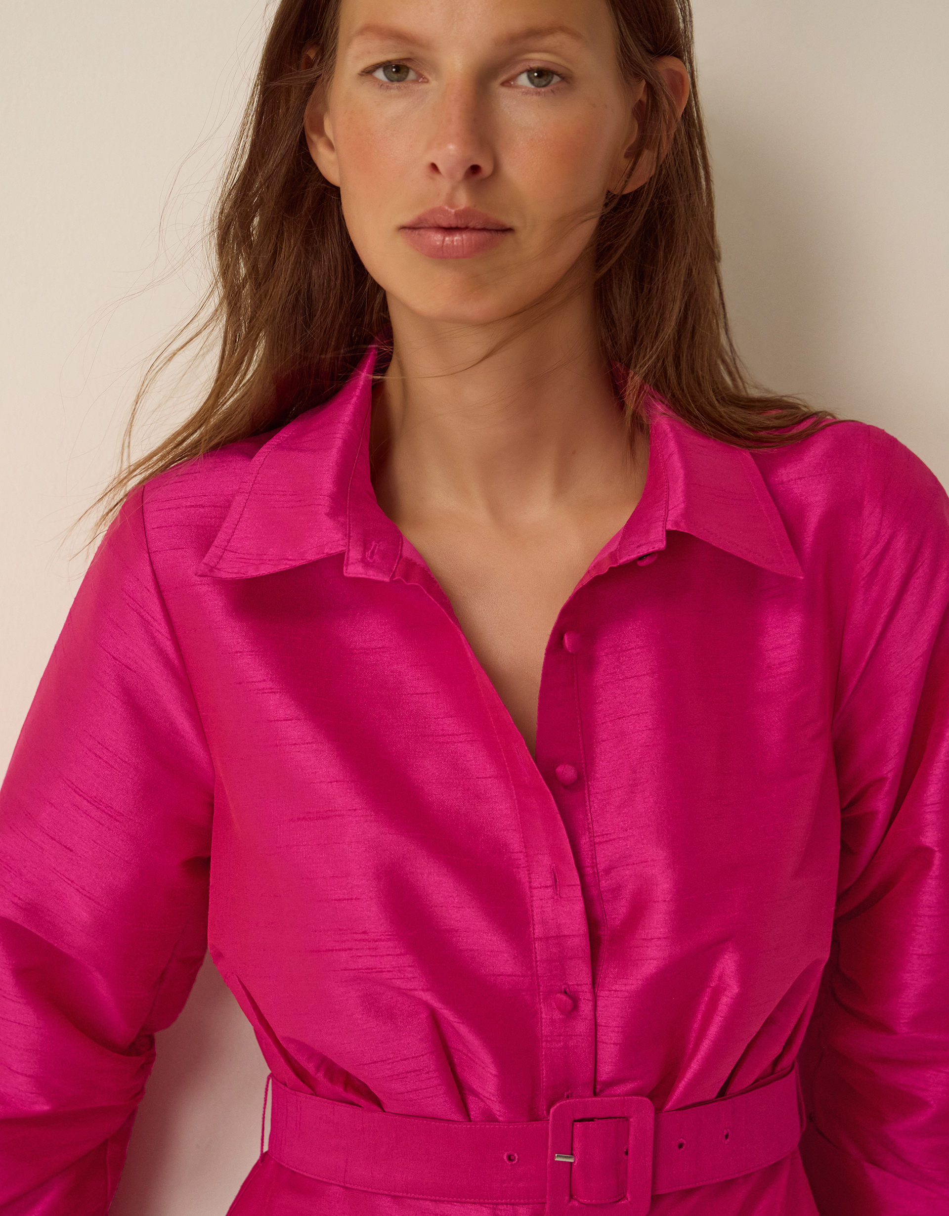 Monsoon Poppy Belted Midi Shirt Dress Pink, view 4