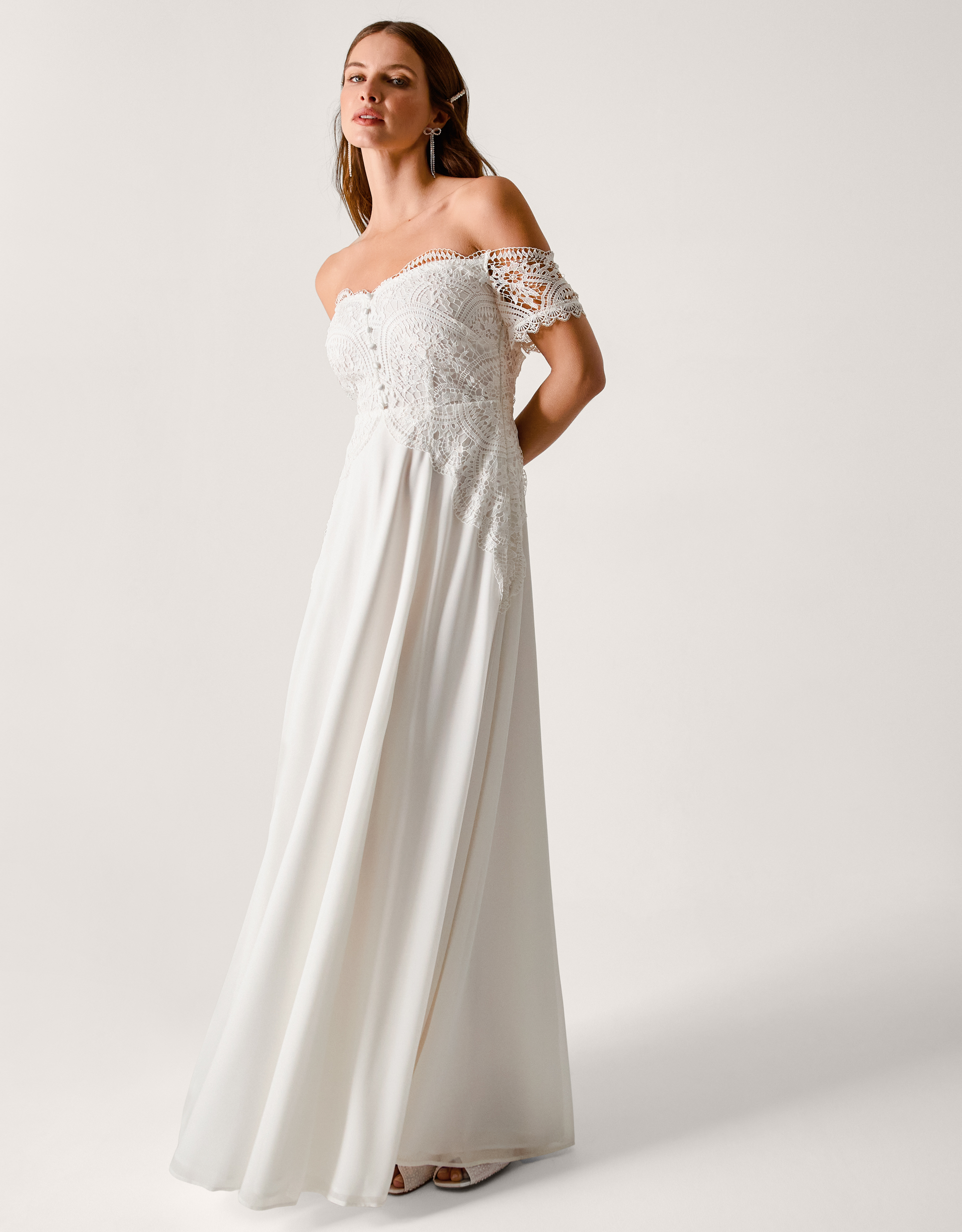 Monsoon Cream Floral Lace Maddie Off-Shoulder Wedding Dress