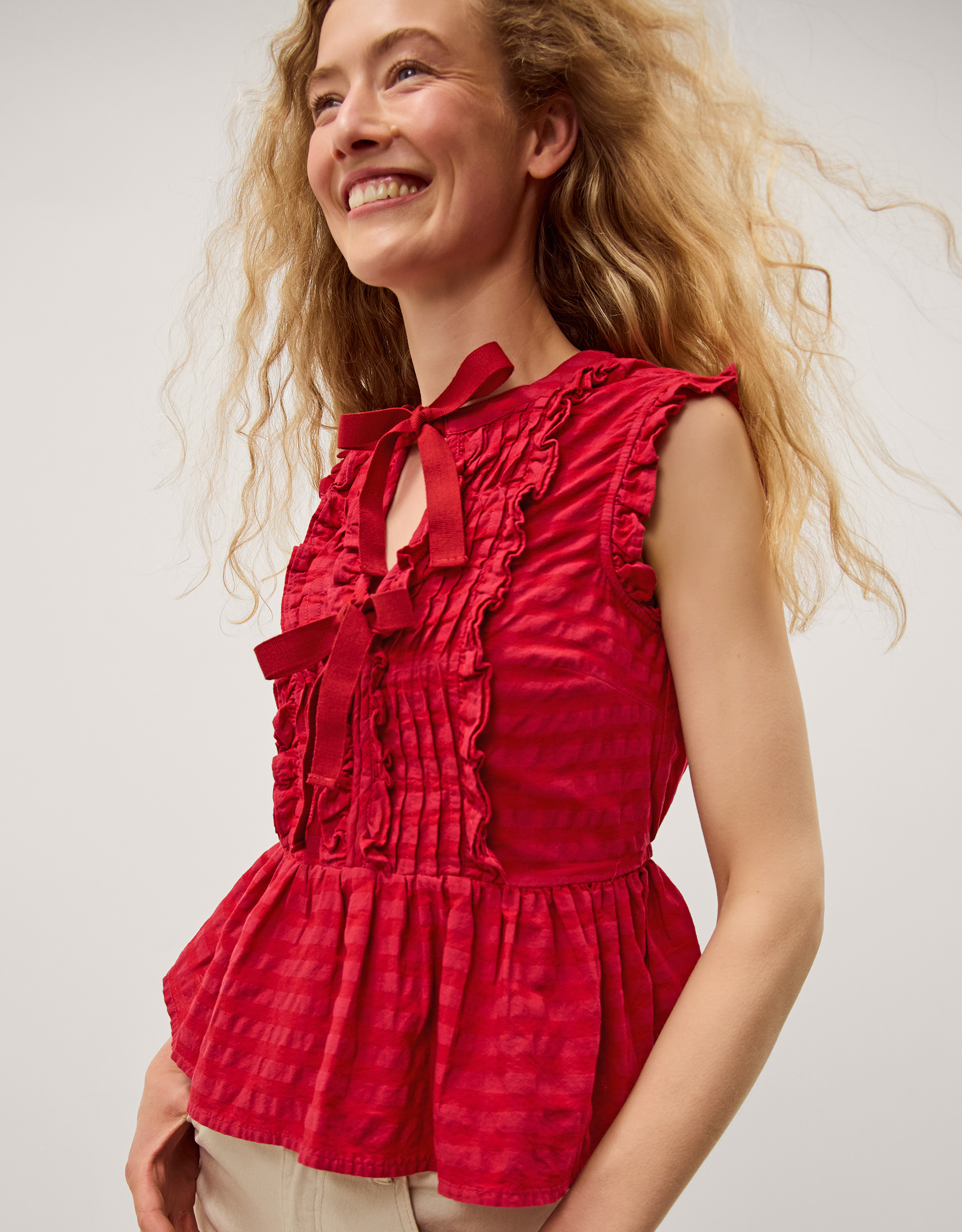 Monsoon Bea Sleeveless Gingham Frill Top