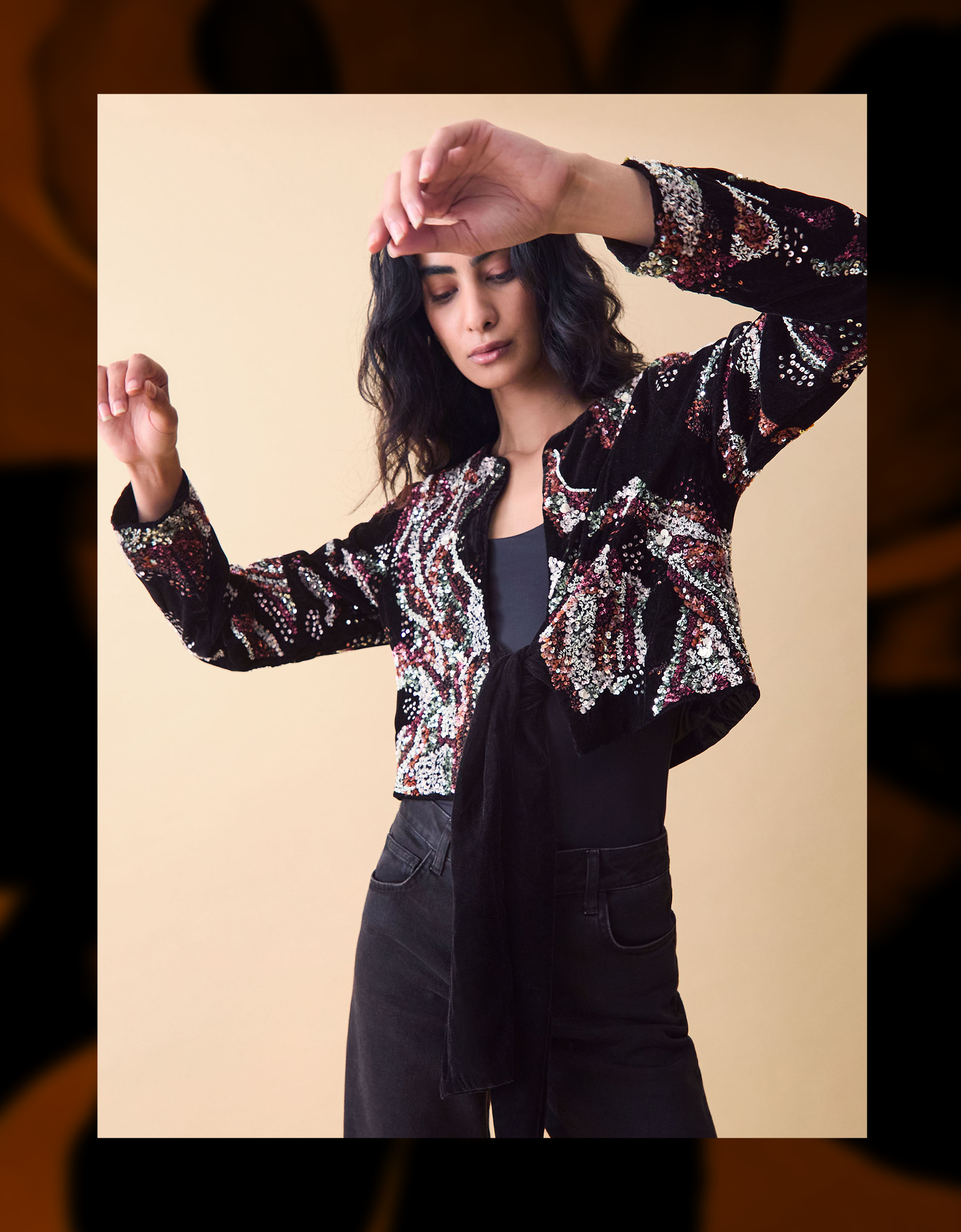 Monsoon Clemence Rosalie Cropped Sequin Velvet Jacket