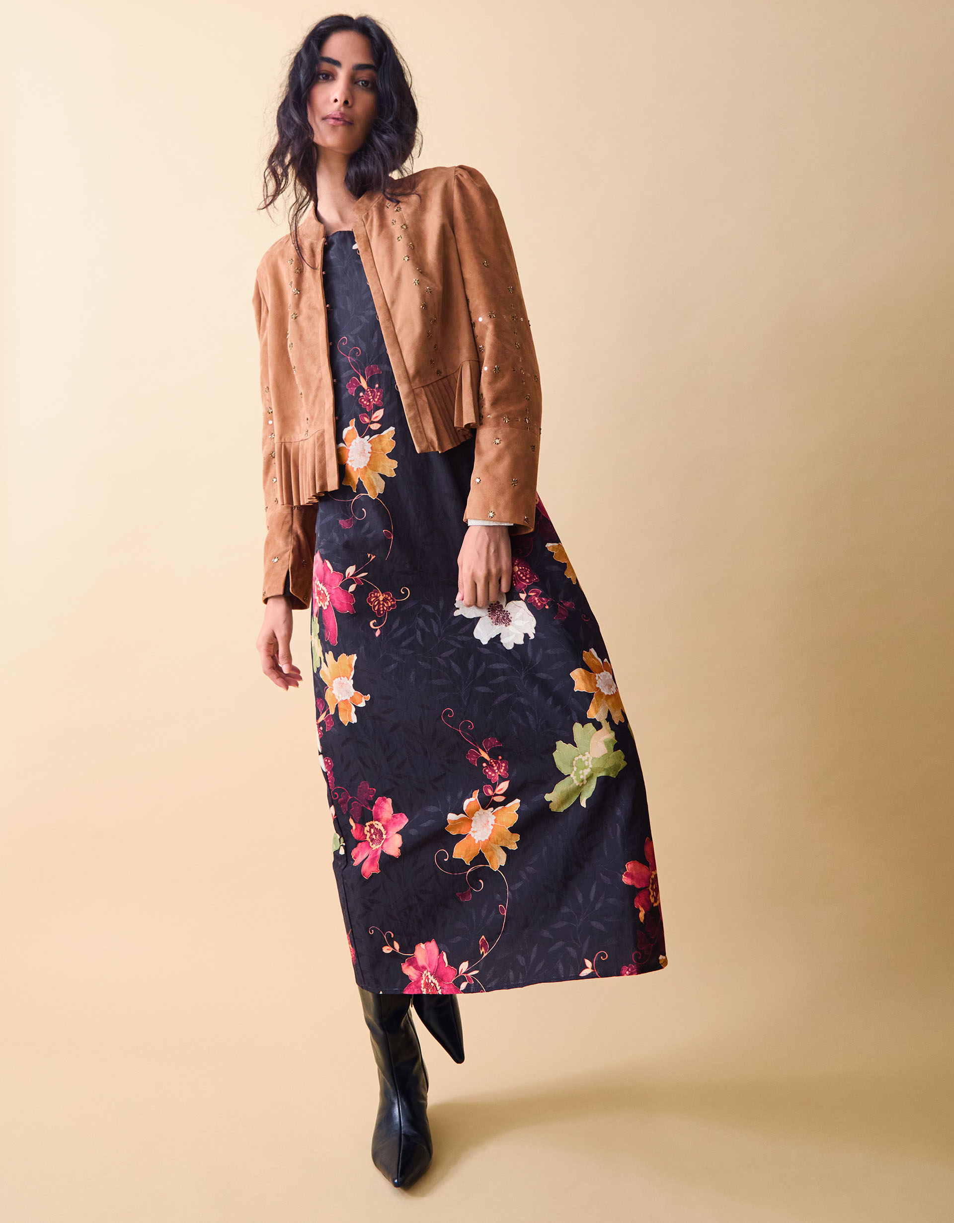Monsoon Clemence Fleur Embellished Suede Jacket, view 4