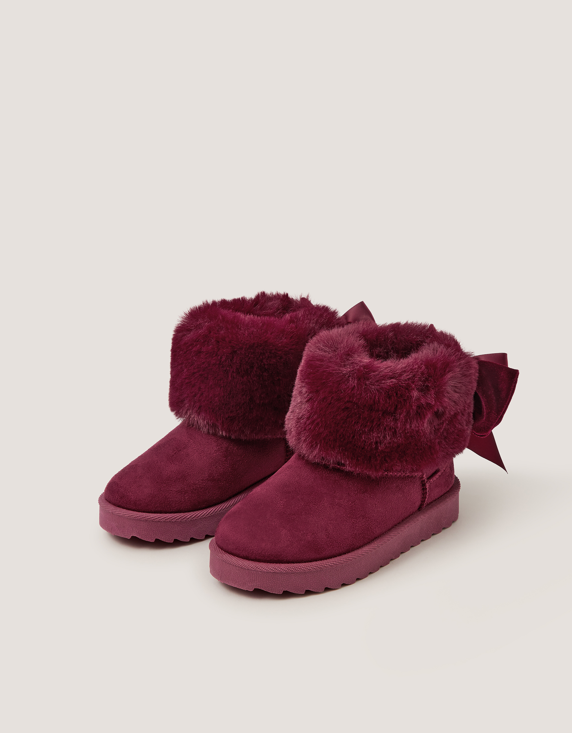 Monsoon Velvet Bow Fluffy Ankle Boots in Red