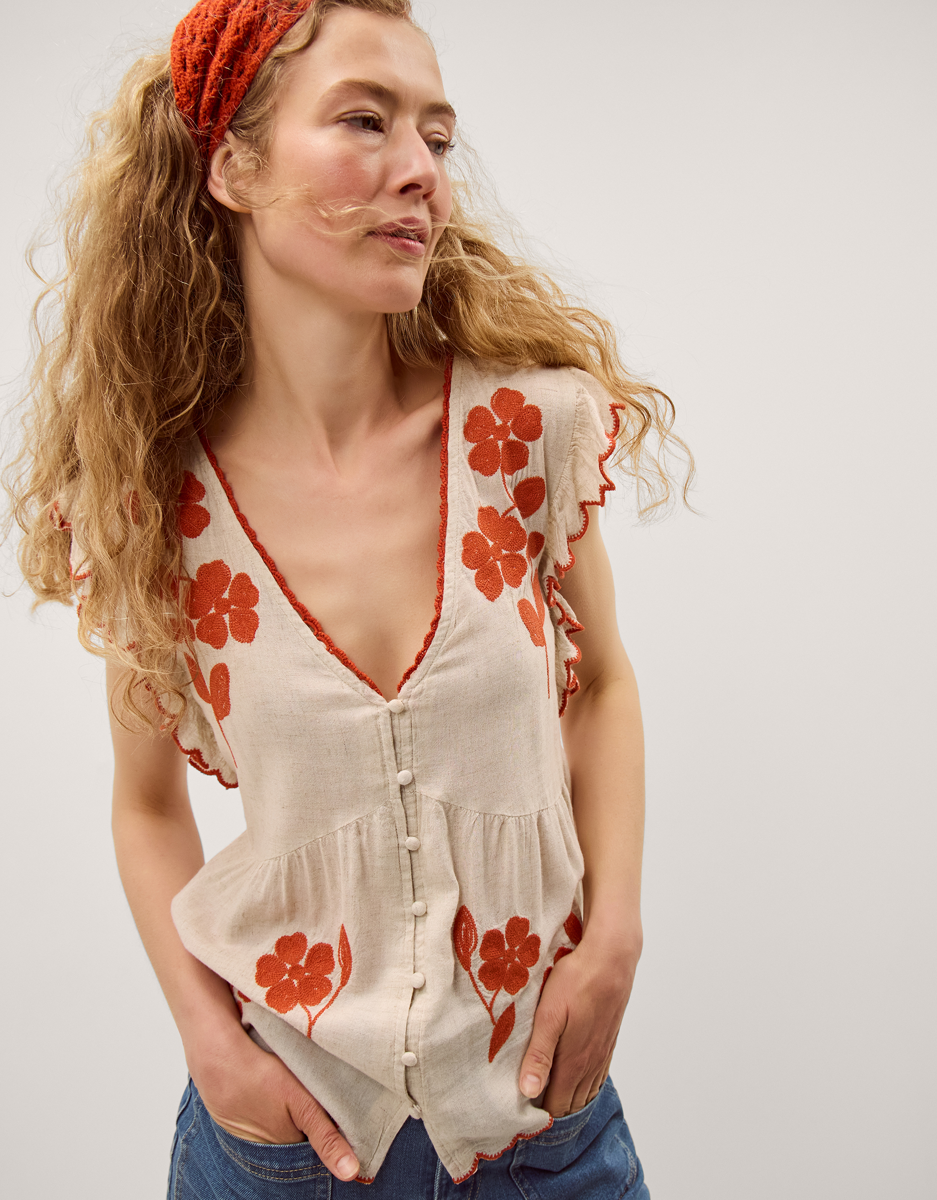 Monsoon Rhea Embroidered Linen Blend Top, view 4